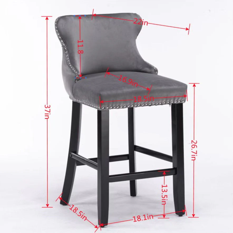 Contemporary Upholstered Wing-Back Barstools With Button Tufted Decoration And Wooden Legs, And Nailhead Trim, Leisure Style Bar Chairs, Bar Stools (Set of 2) - Image 9