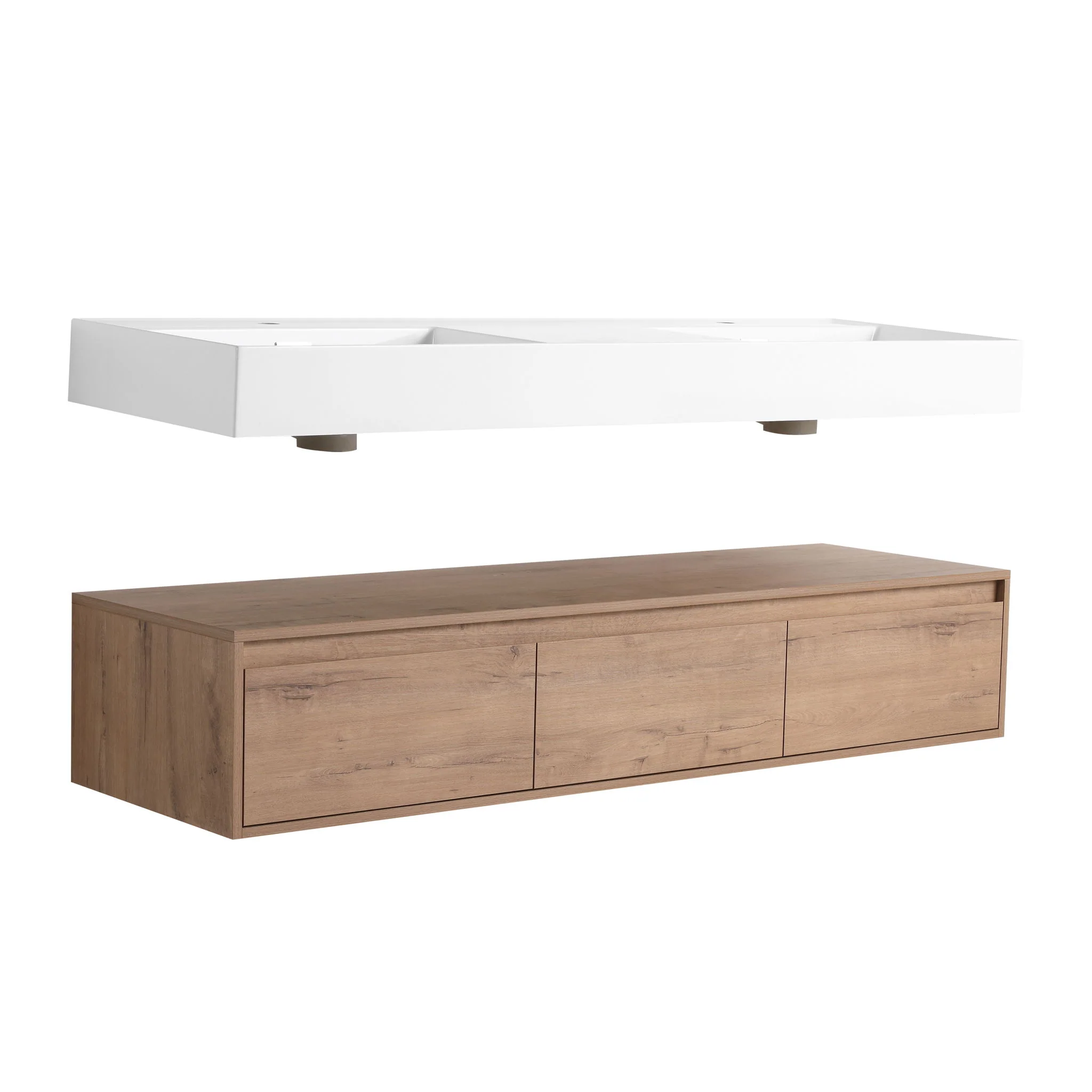 Contemporary Wall Mounted Bathroom Vanity With Dual Resin Sink And Soft Close Drawer - Image 2