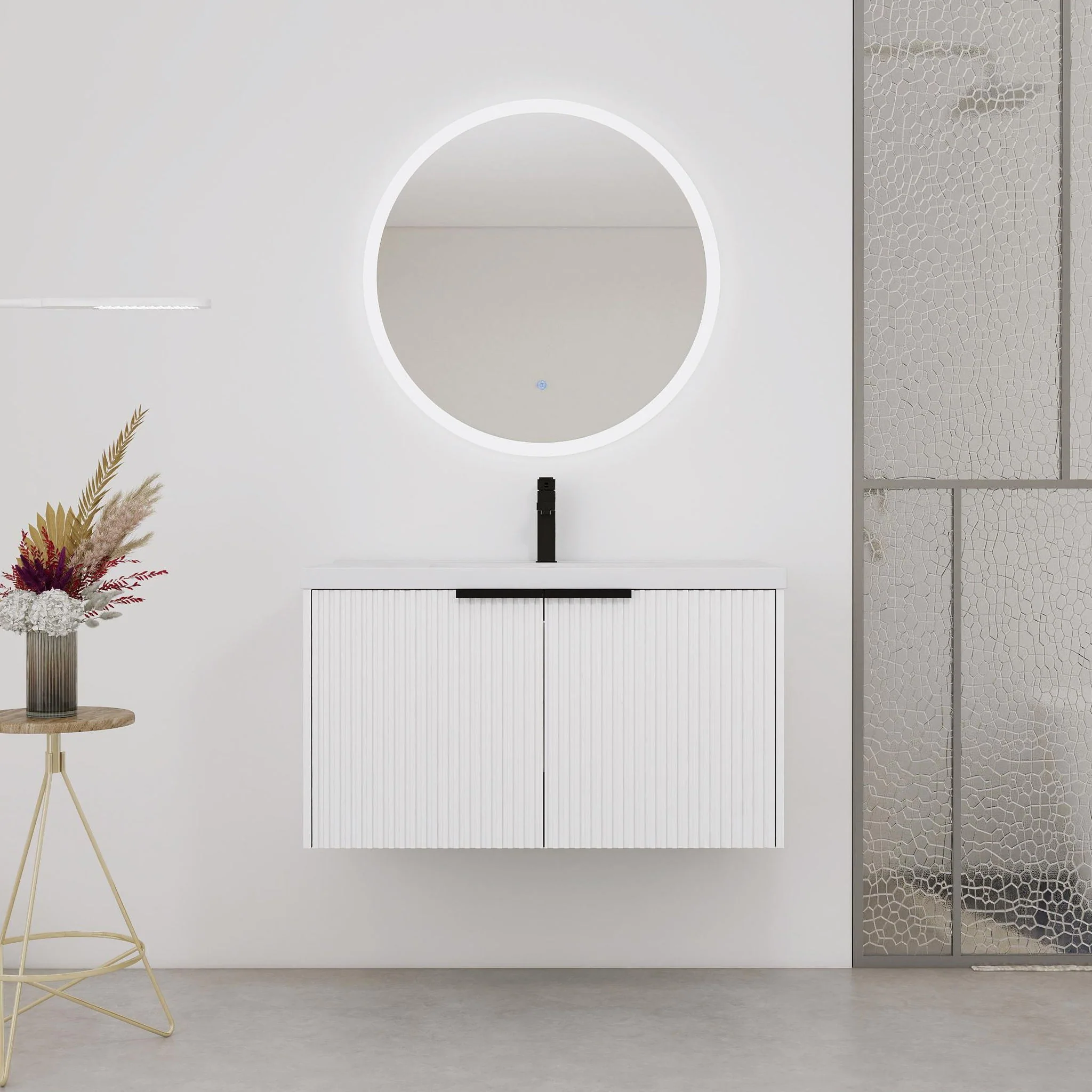 Contemporary Wall Mounted Bathroom Vanity With Resin Double Sink - Image 13