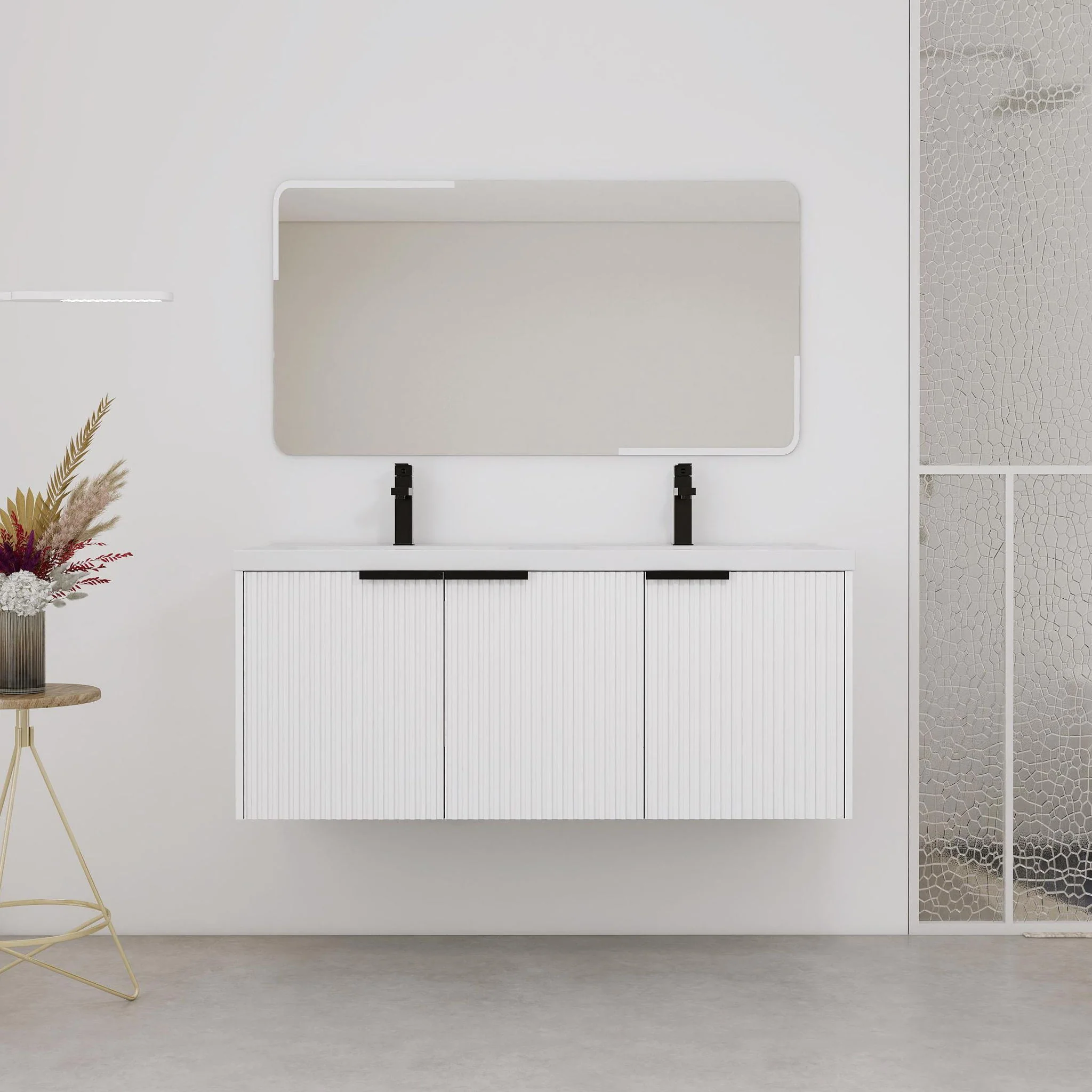 Contemporary Wall Mounted Bathroom Vanity With Resin Double Sink - Image 23