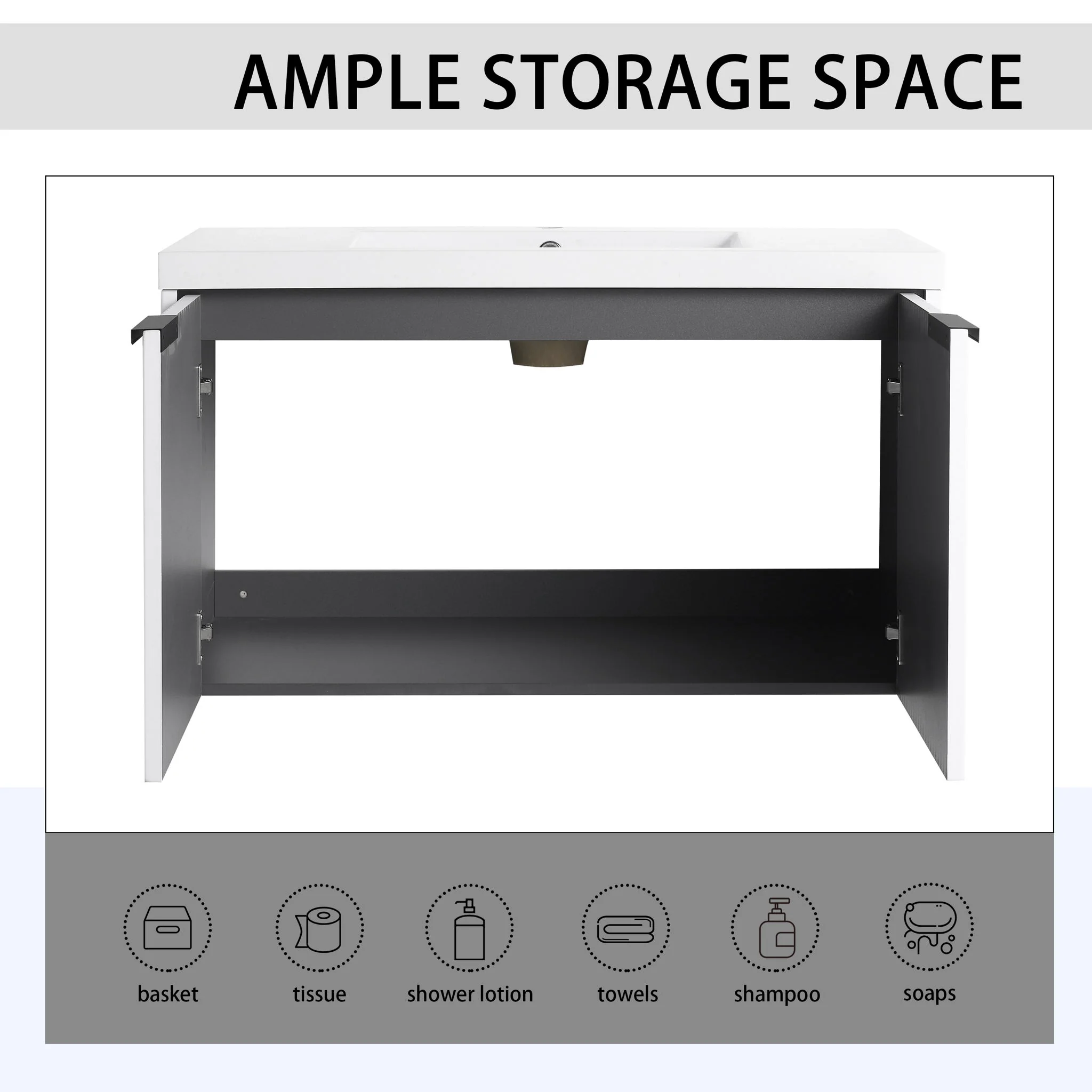 Contemporary Wall Mounted Bathroom Vanity With Resin Double Sink - Image 27