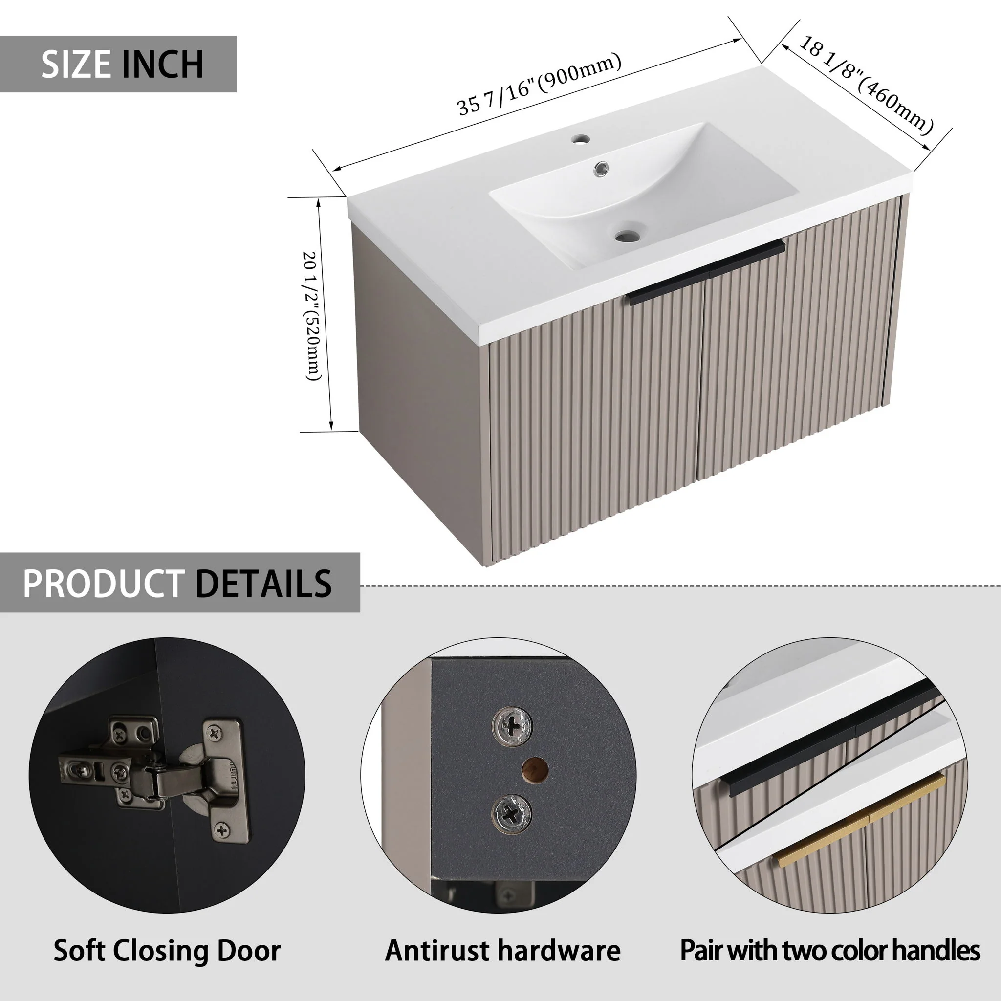 Contemporary Wall Mounted Bathroom Vanity With Resin Double Sink - Image 47
