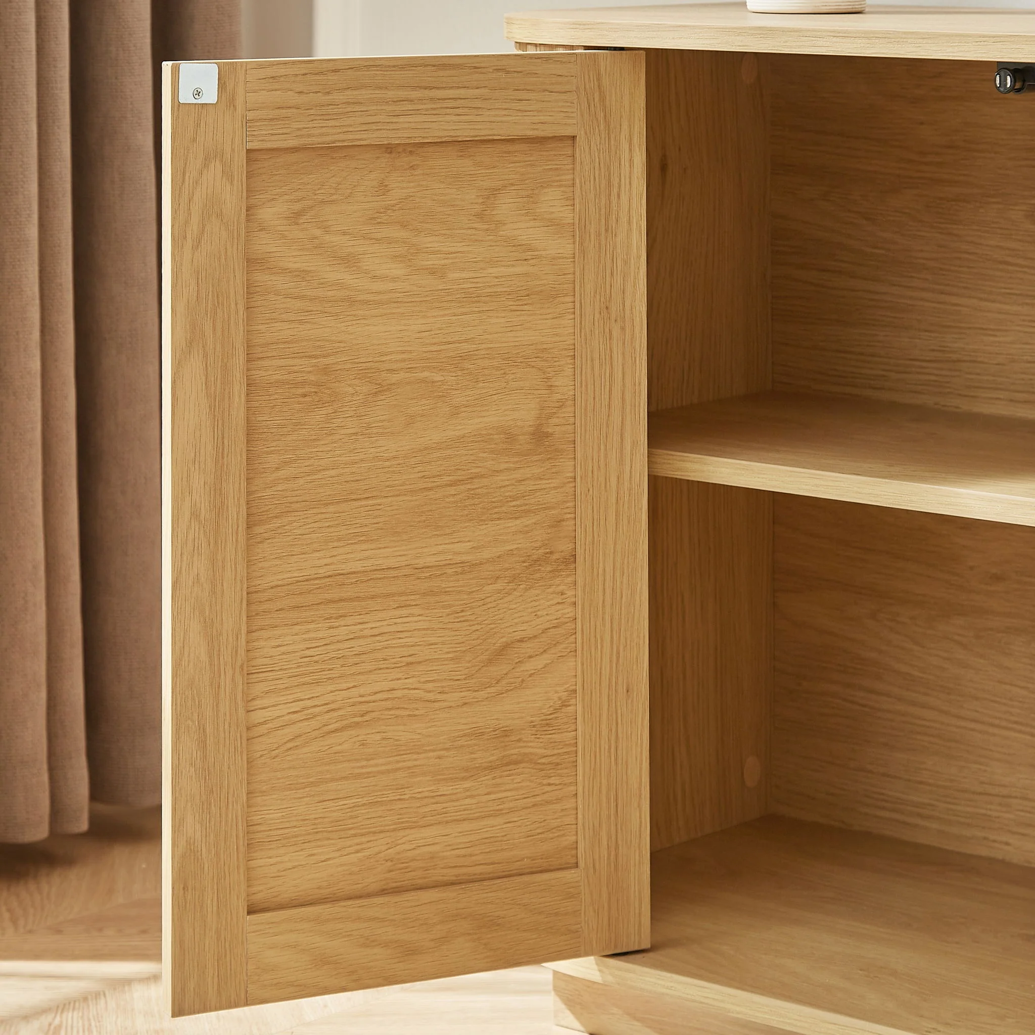 Contemporary Wave Shaped TV Stand With Rattan Doors - Image 12
