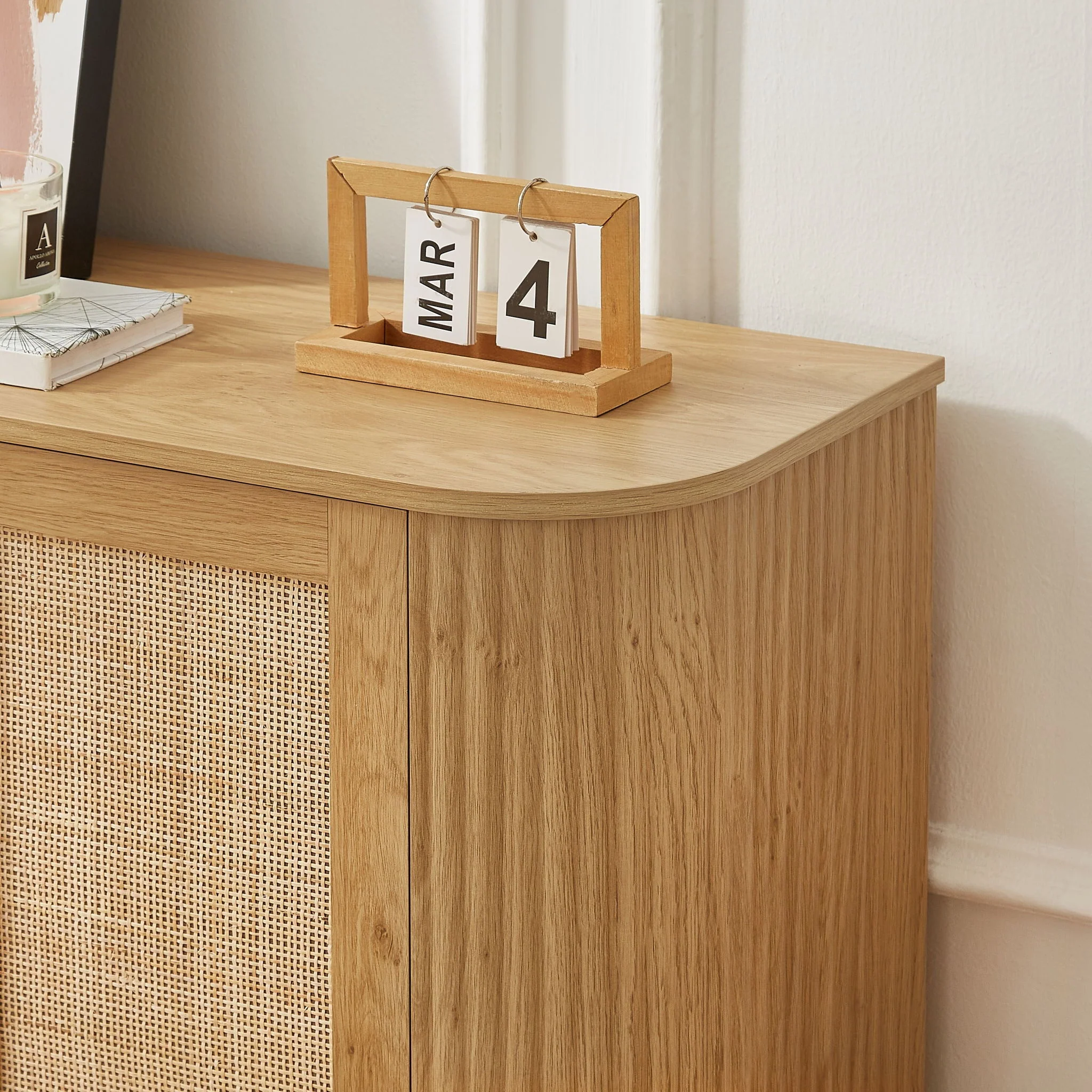 Contemporary Wave Shaped TV Stand With Rattan Doors - Image 18