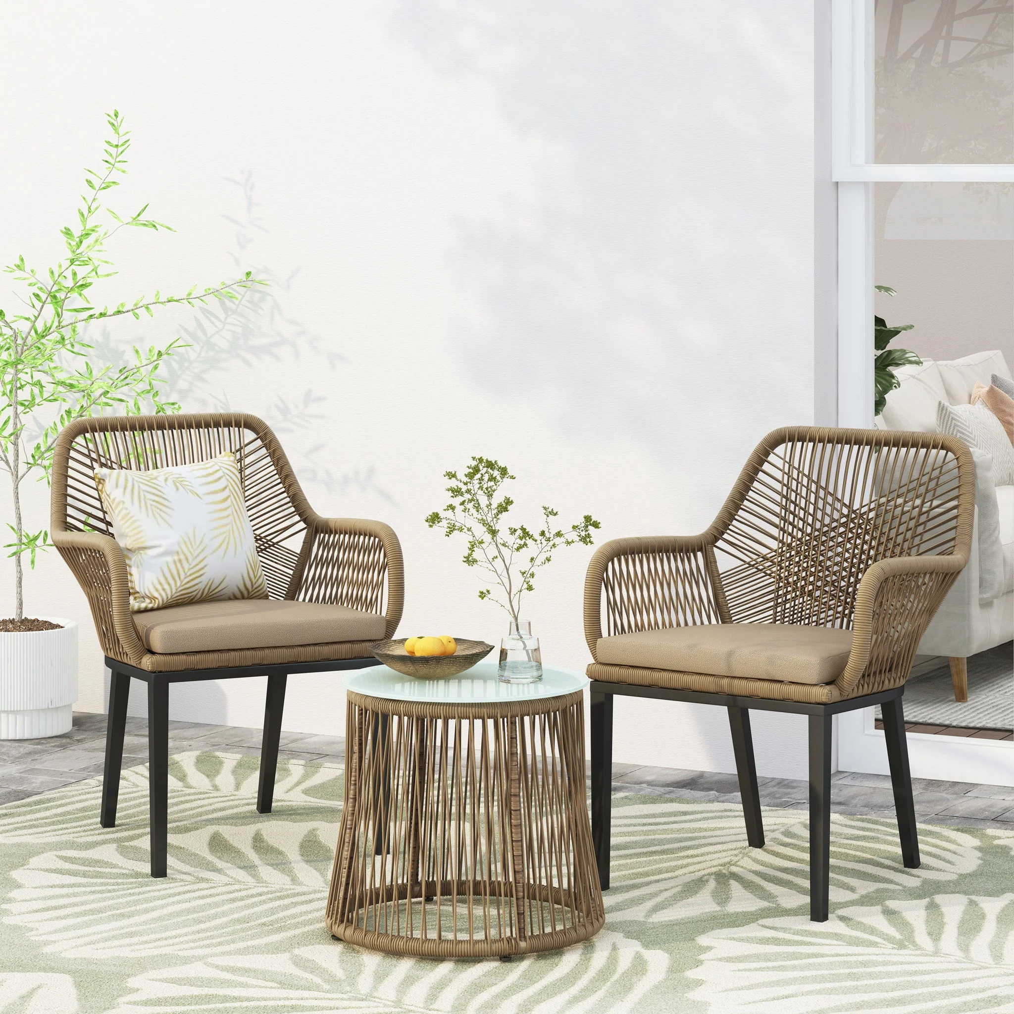Conversation Set With Tempered Glass Table Top - Light Brown - Image 5