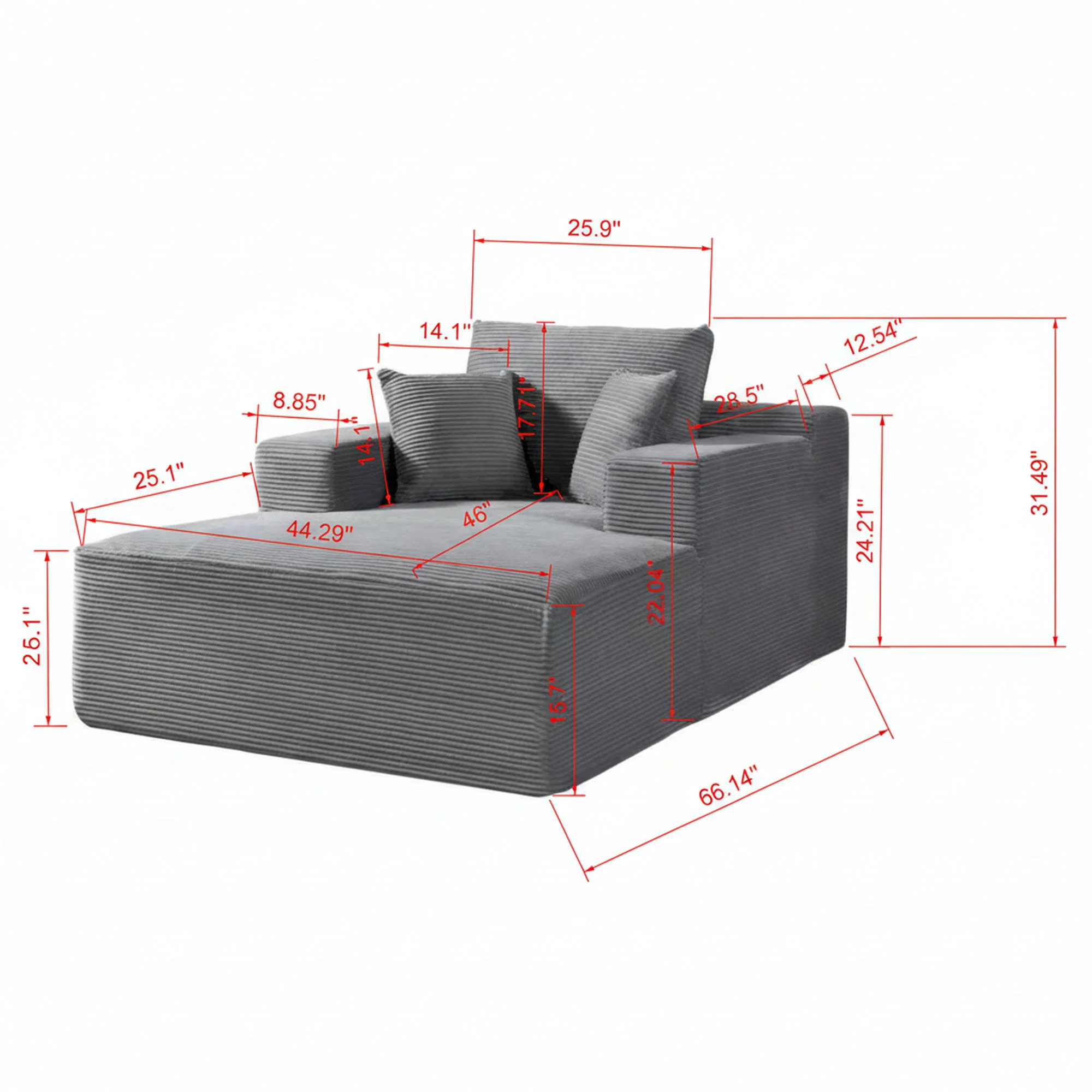 Convertible Chaise Lounge Chair With Wide Armrest & Throw Pillows - Image 12