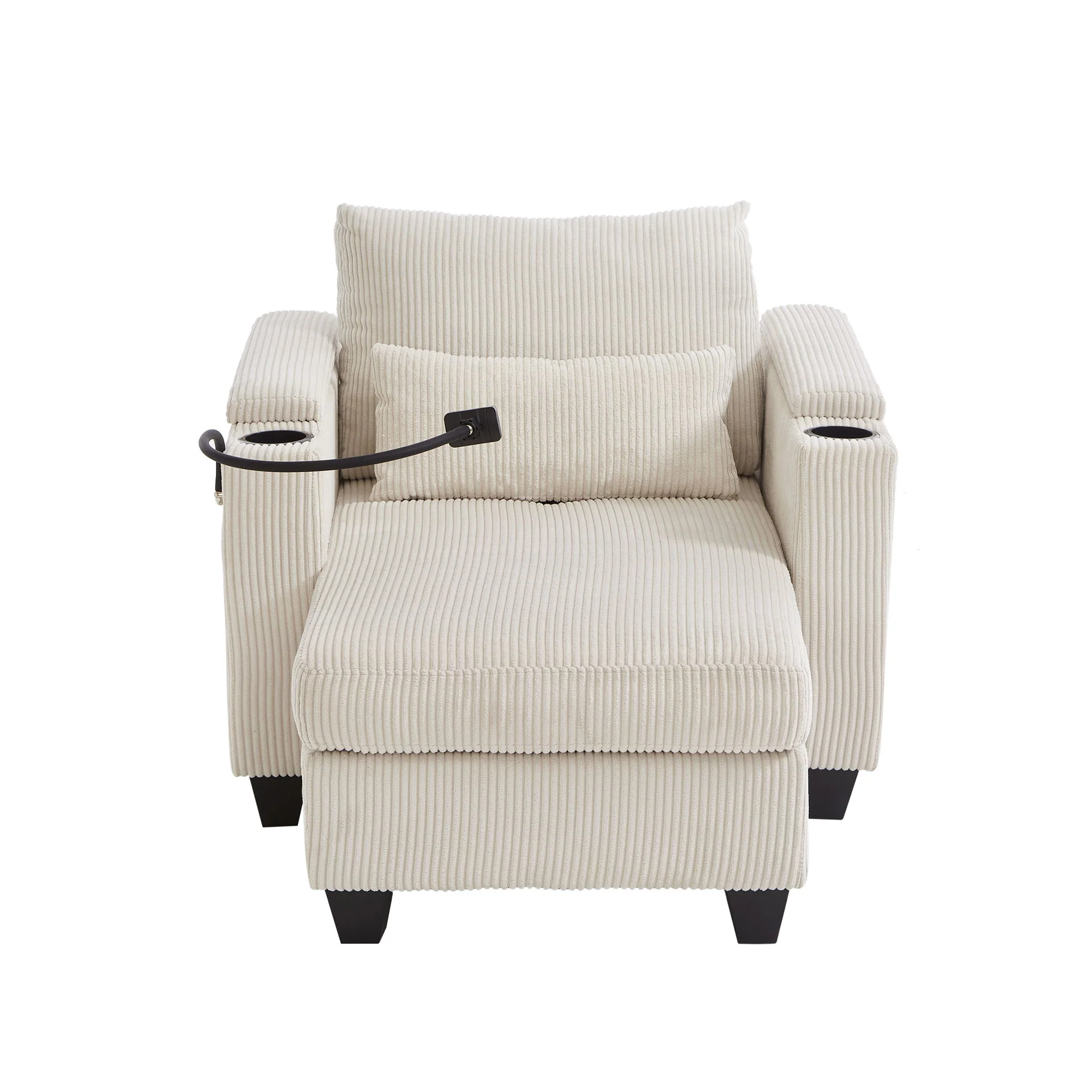 Convertible Chaise Lounge Sofa Chair With USB Ports, Cup Holders, Phone Holder And Storage - Image 10