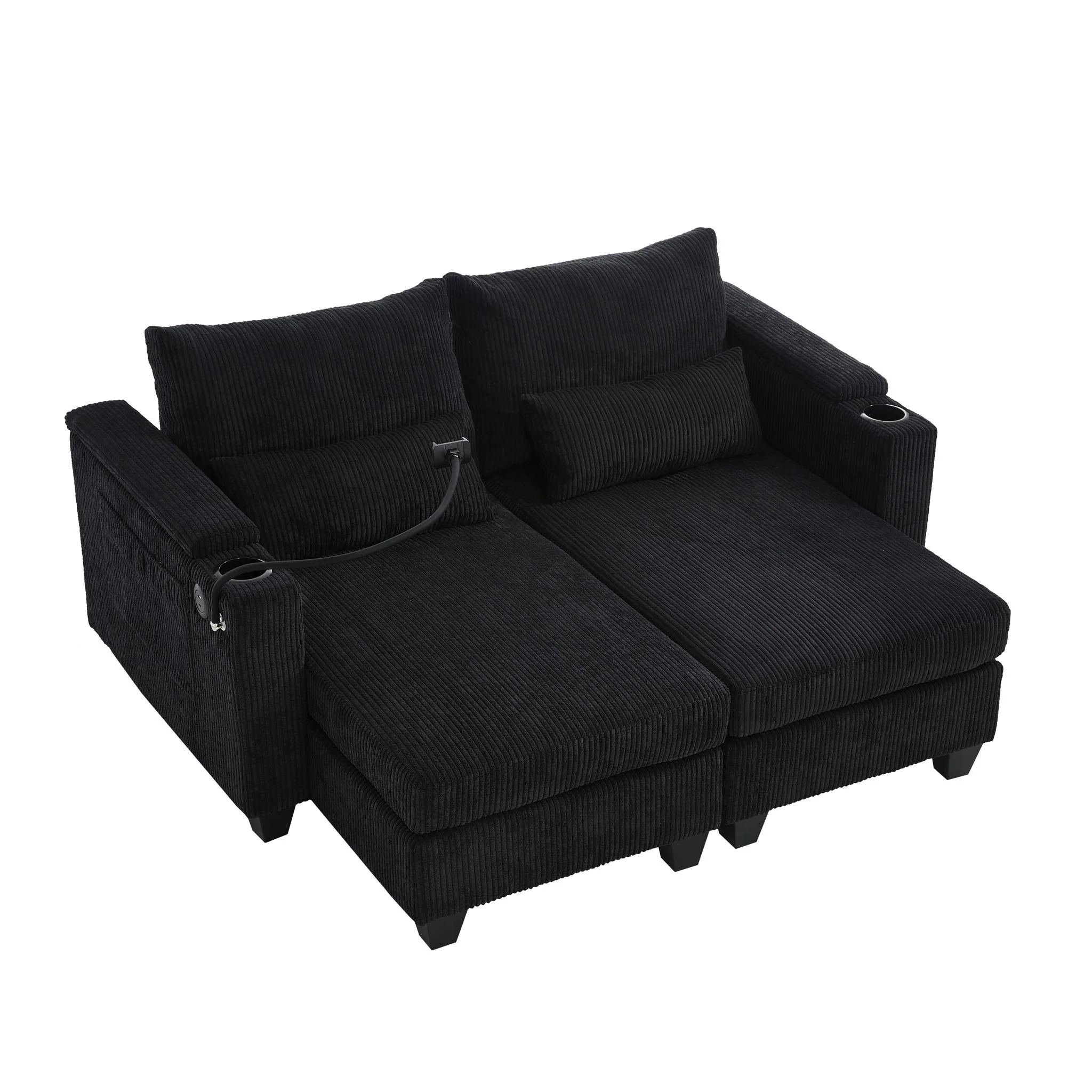 Convertible Chaise Lounge Sofa Chair With USB Ports, Cup Holders, Phone Holder And Storage - Image 2