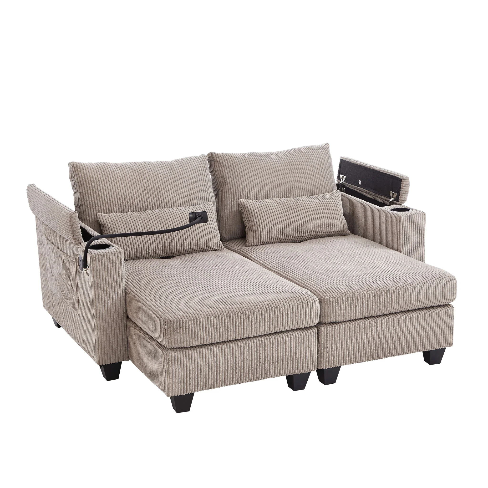 Convertible Chaise Lounge Sofa Chair With USB Ports, Cup Holders, Phone Holder And Storage - Image 4