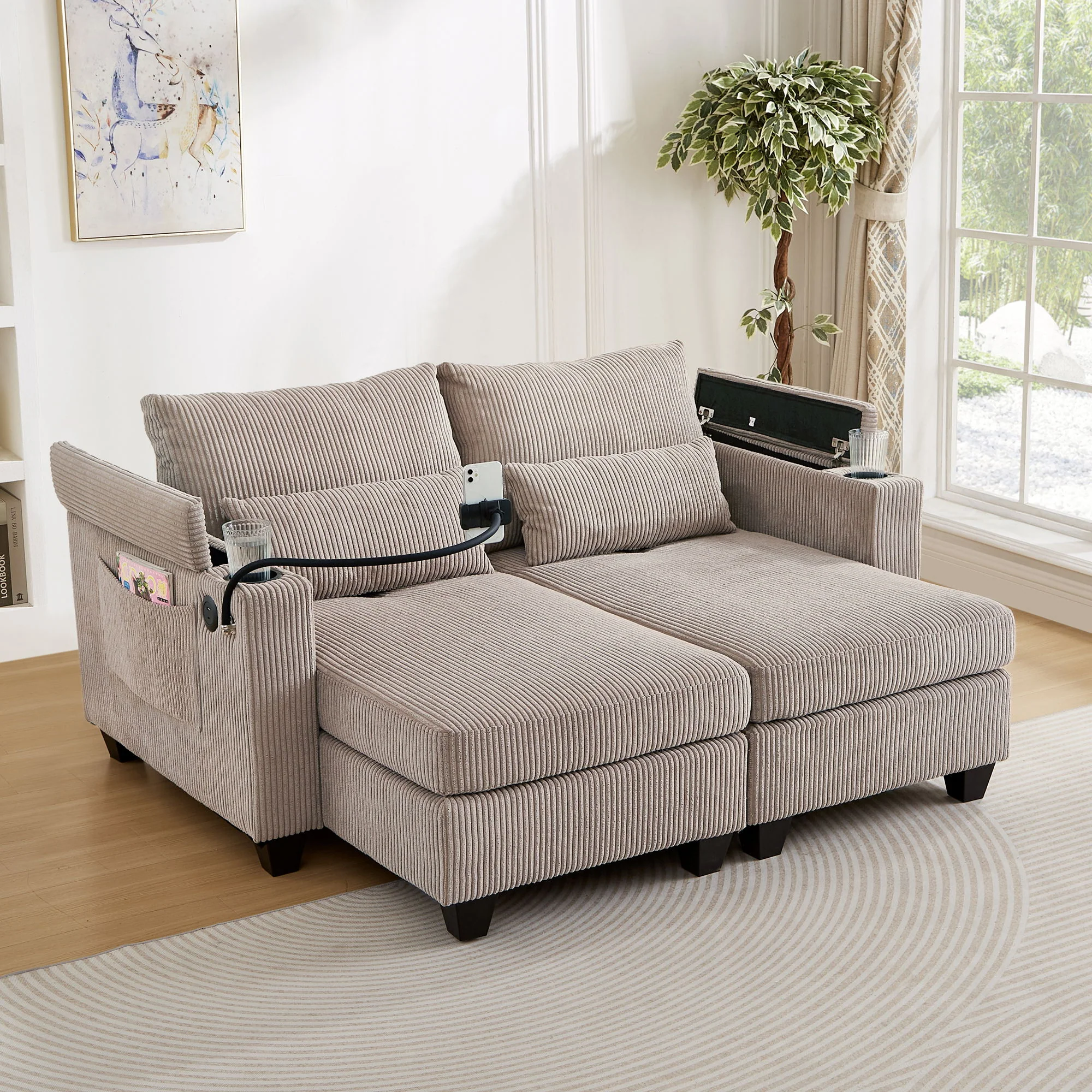 Convertible Chaise Lounge Sofa Chair With USB Ports, Cup Holders, Phone Holder And Storage - Image 42