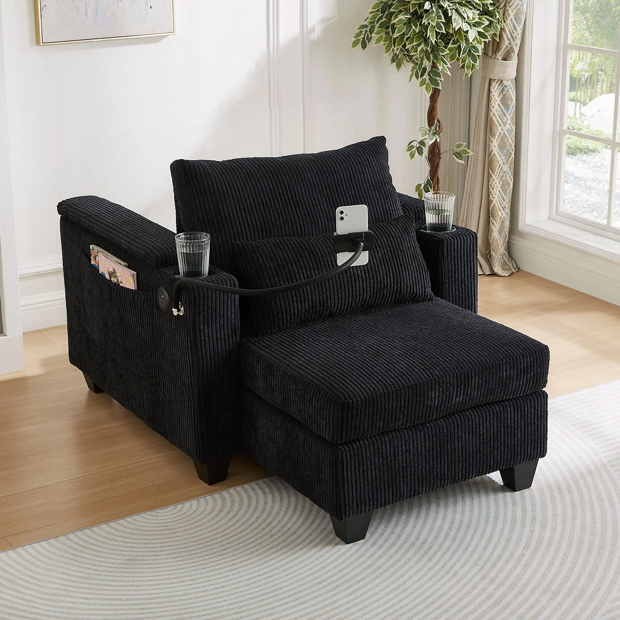 Convertible Chaise Lounge Sofa Chair With USB Ports, Cup Holders, Phone Holder And Storage - Image 48