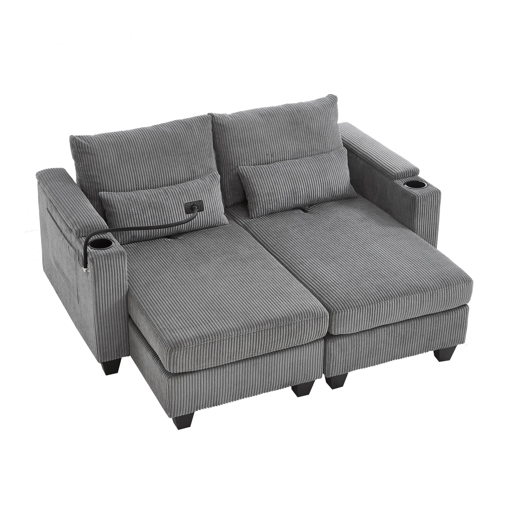 Convertible Chaise Lounge Sofa Chair With USB Ports, Cup Holders, Phone Holder And Storage - Image 6