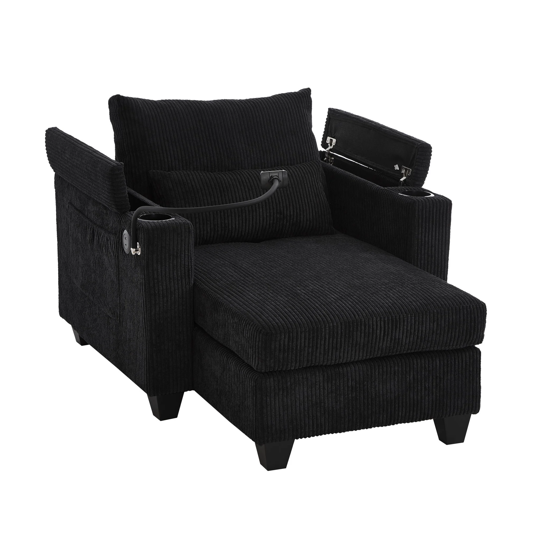 Convertible Chaise Lounge Sofa Chair With USB Ports, Cup Holders, Phone Holder And Storage - Image 7