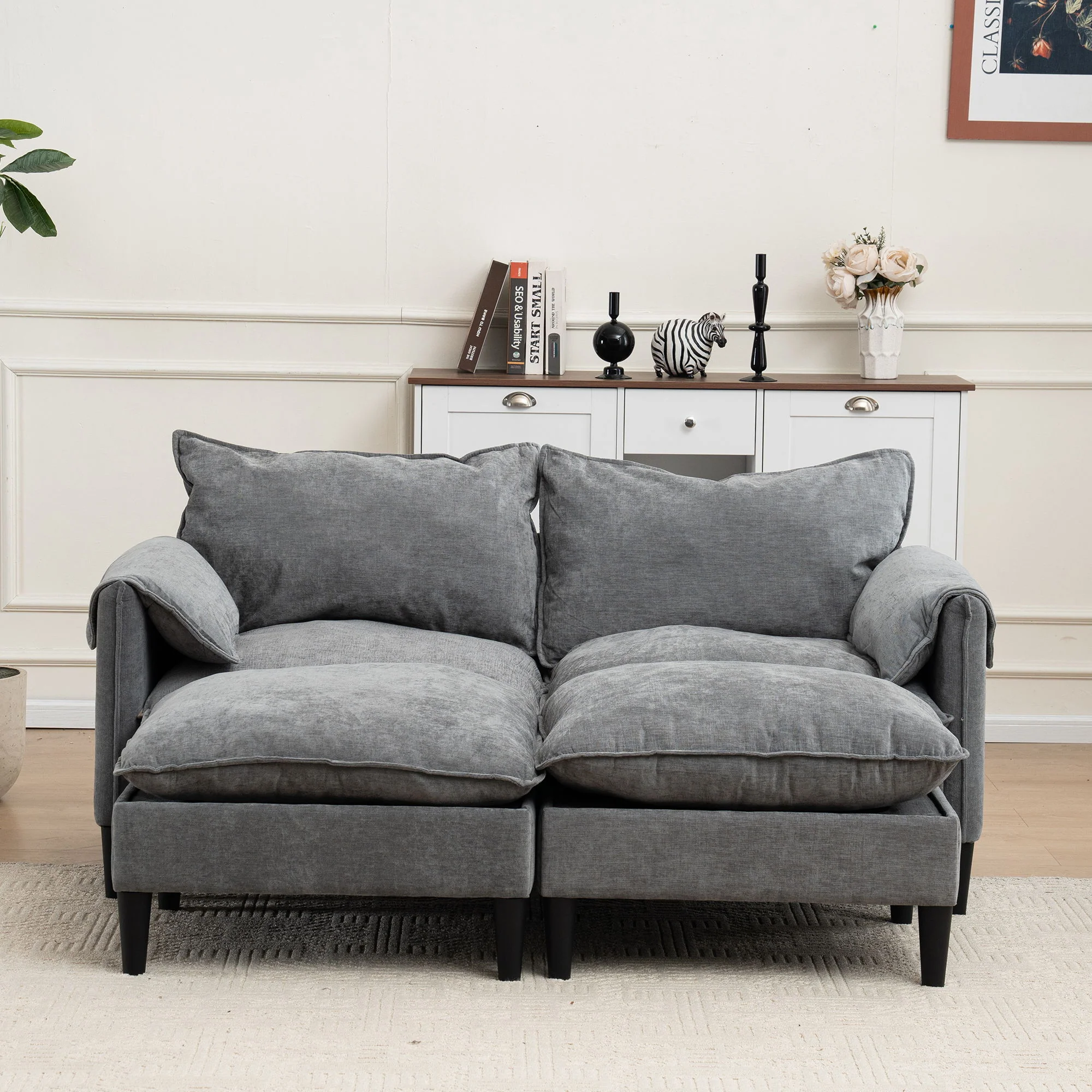 Convertible Combination Sofa With Footstools With Storage - Image 42