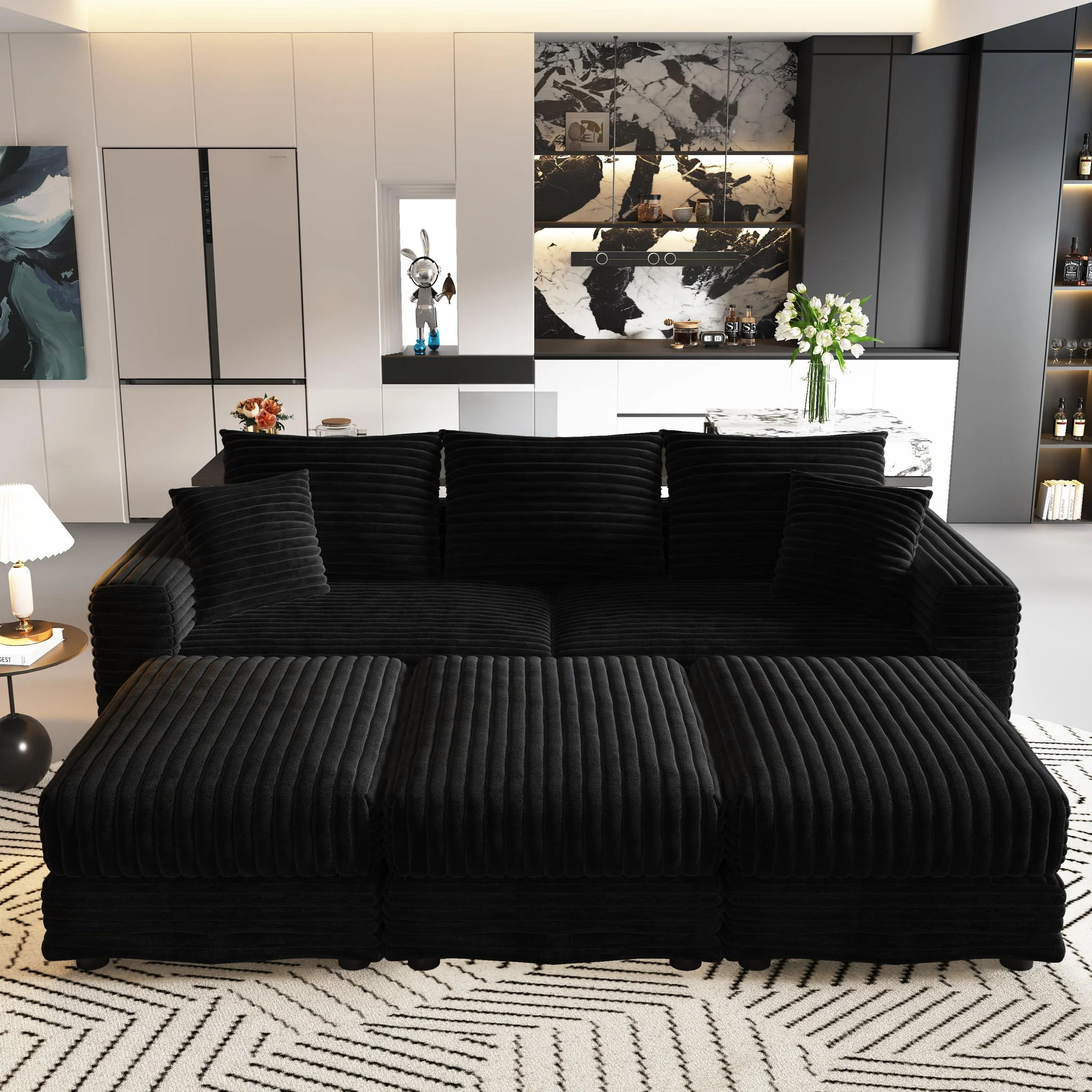 Convertible Deep Seat Sofa With Soft Pillows And Ottomans - Image 16