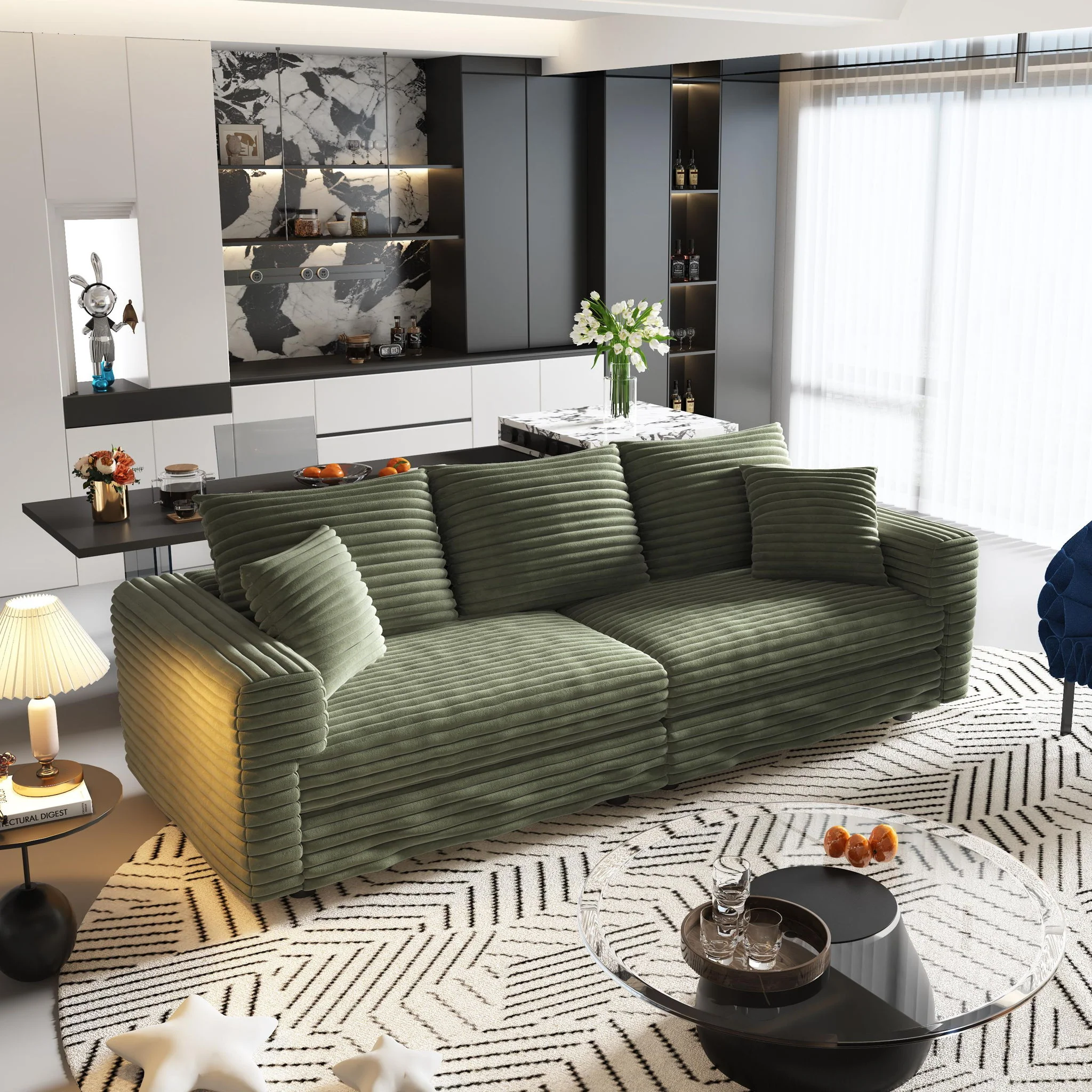 Convertible Deep Seat Sofa With Soft Pillows And Ottomans - Image 23
