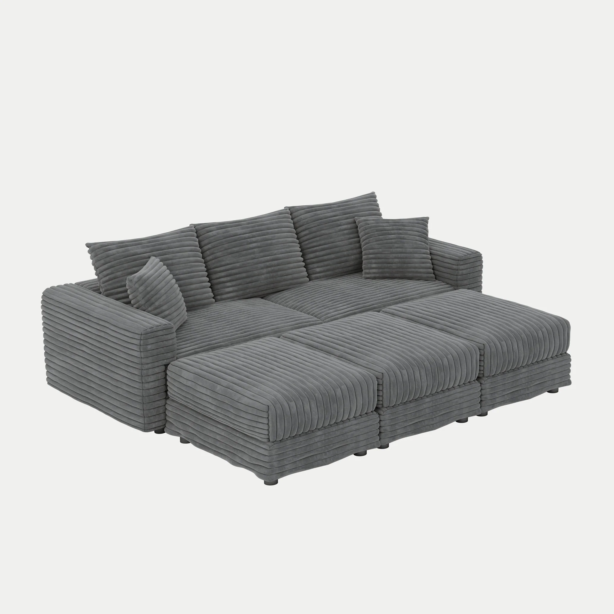 Convertible Deep Seat Sofa With Soft Pillows And Ottomans - Image 5