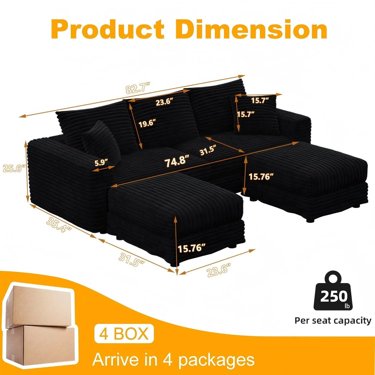 Convertible Deep Seat Sofa With Soft Pillows And Ottomans - Image 50