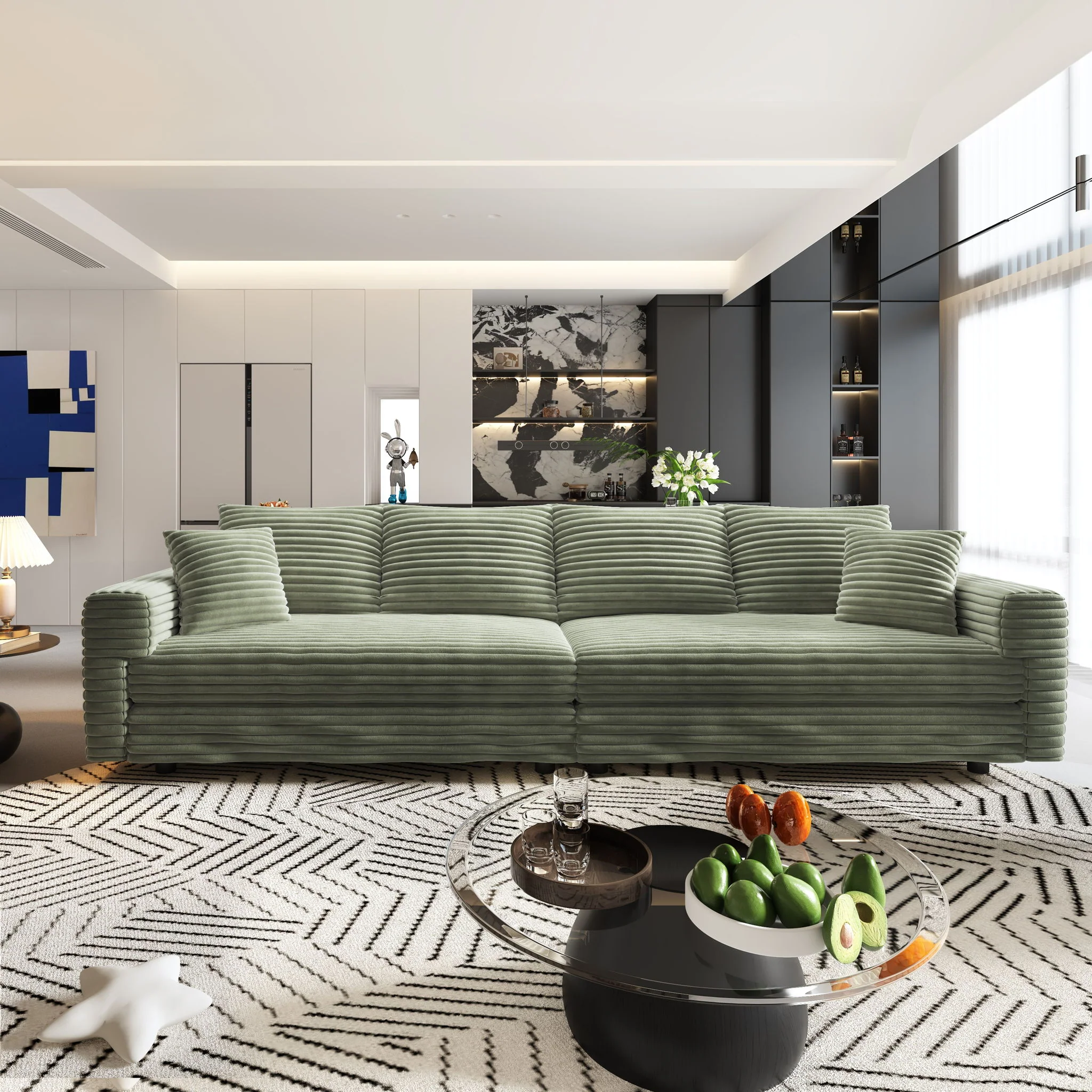 Convertible Deep Seat Sofa With Soft Pillows And Ottomans - Image 87