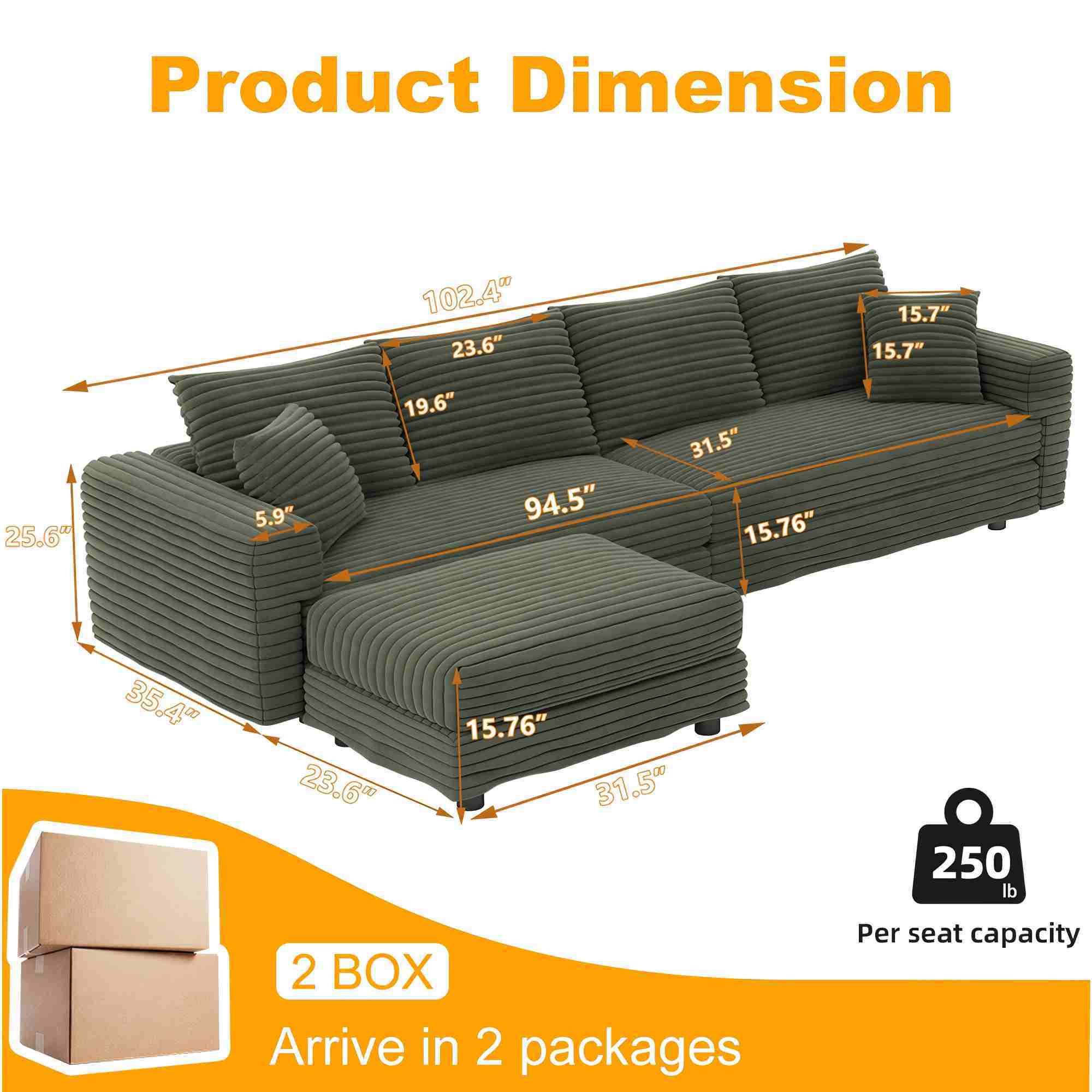 Convertible Deep Seat Sofa With Soft Pillows And Ottomans - Image 94
