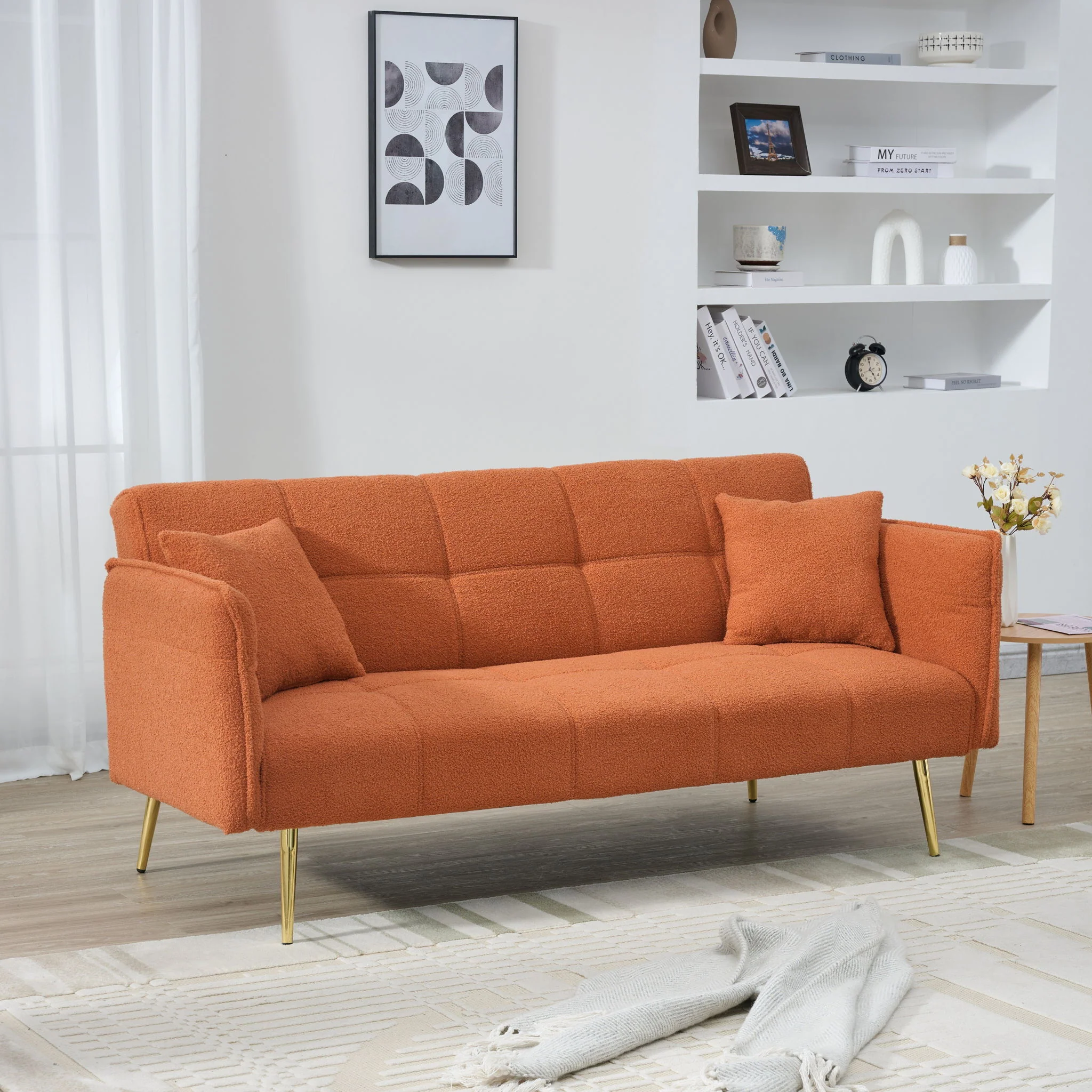 Convertible Double Futon Sofa Bed With Folding Armrests For Living Rooms - Image 24