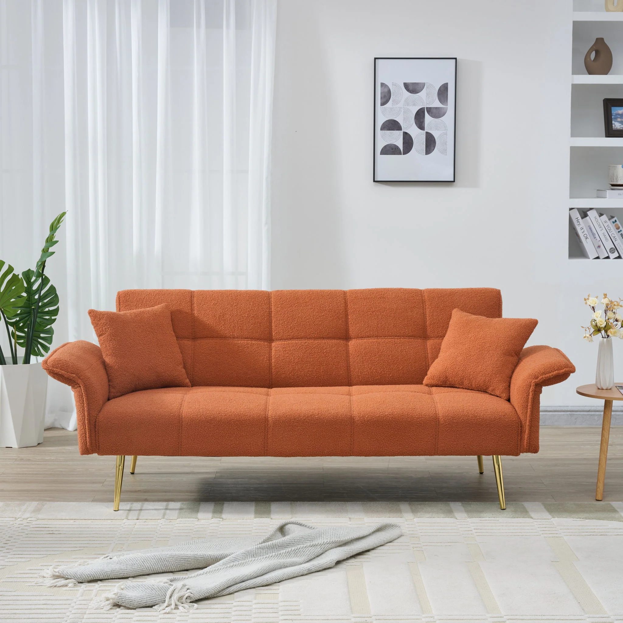 Convertible Double Futon Sofa Bed With Folding Armrests For Living Rooms - Image 27