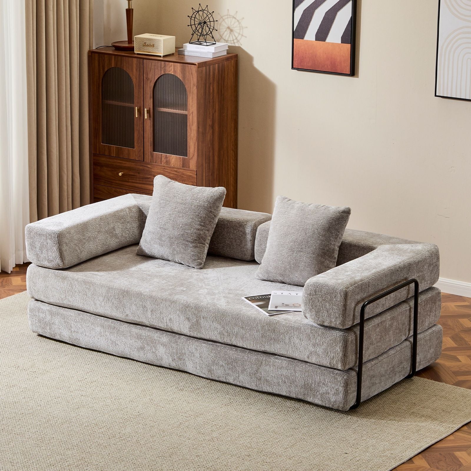 Convertible Floor Sofa Bed With Pillow Back Support Armrest - Image 50