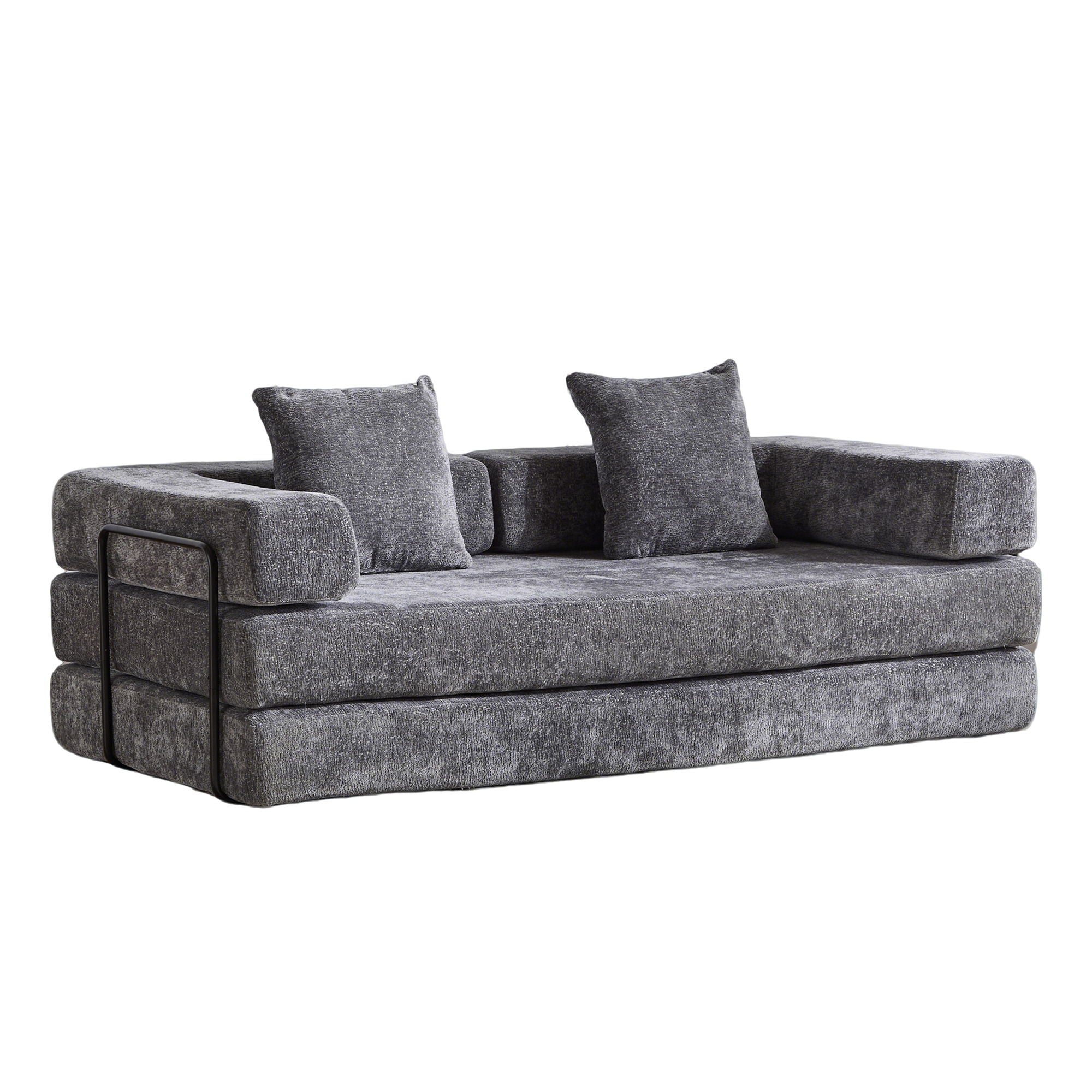 Convertible Floor Sofa Bed With Pillow Back Support Armrest - Image 6