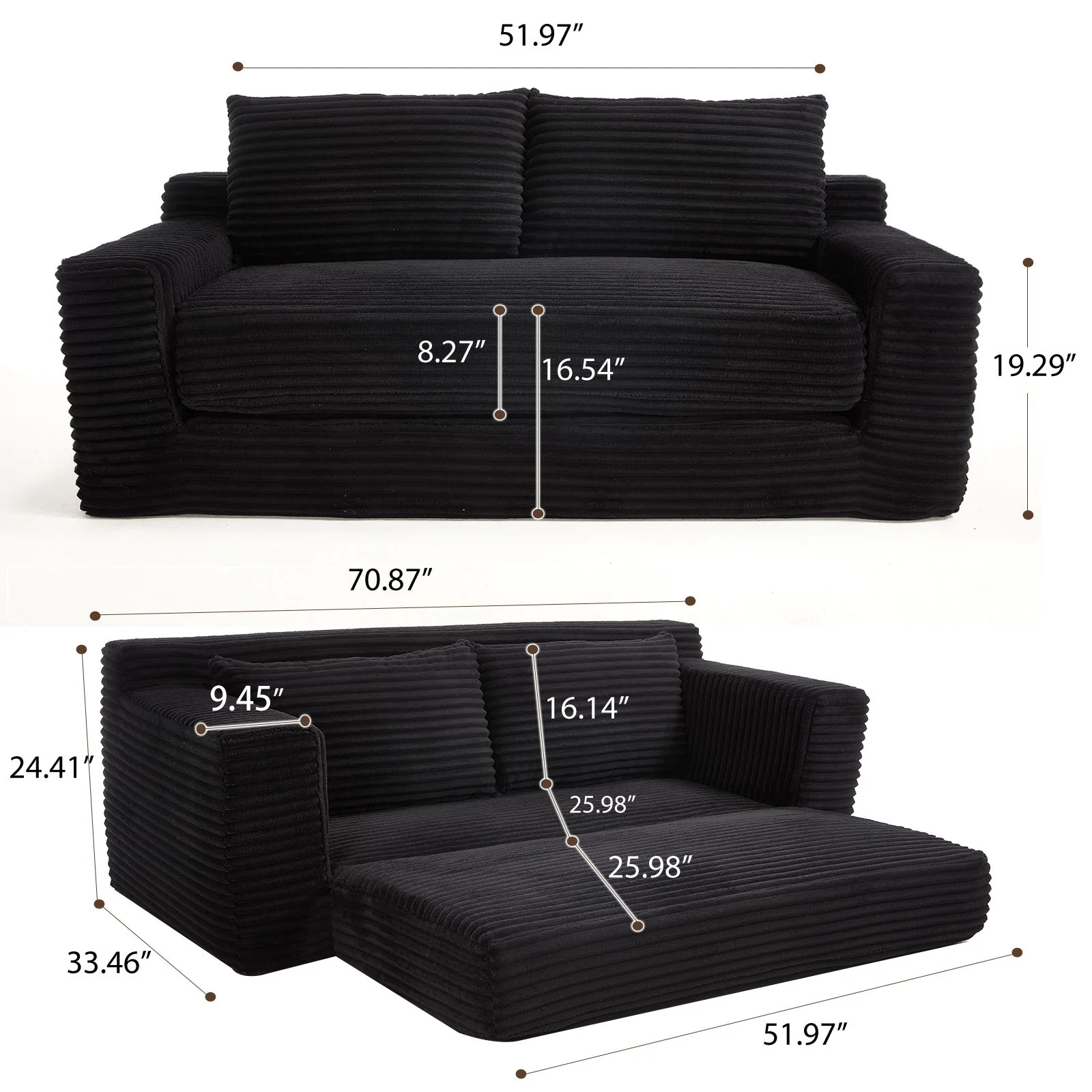 Convertible Loveseat Sofa Bed With Memory Foam & Steel Frame - Image 18