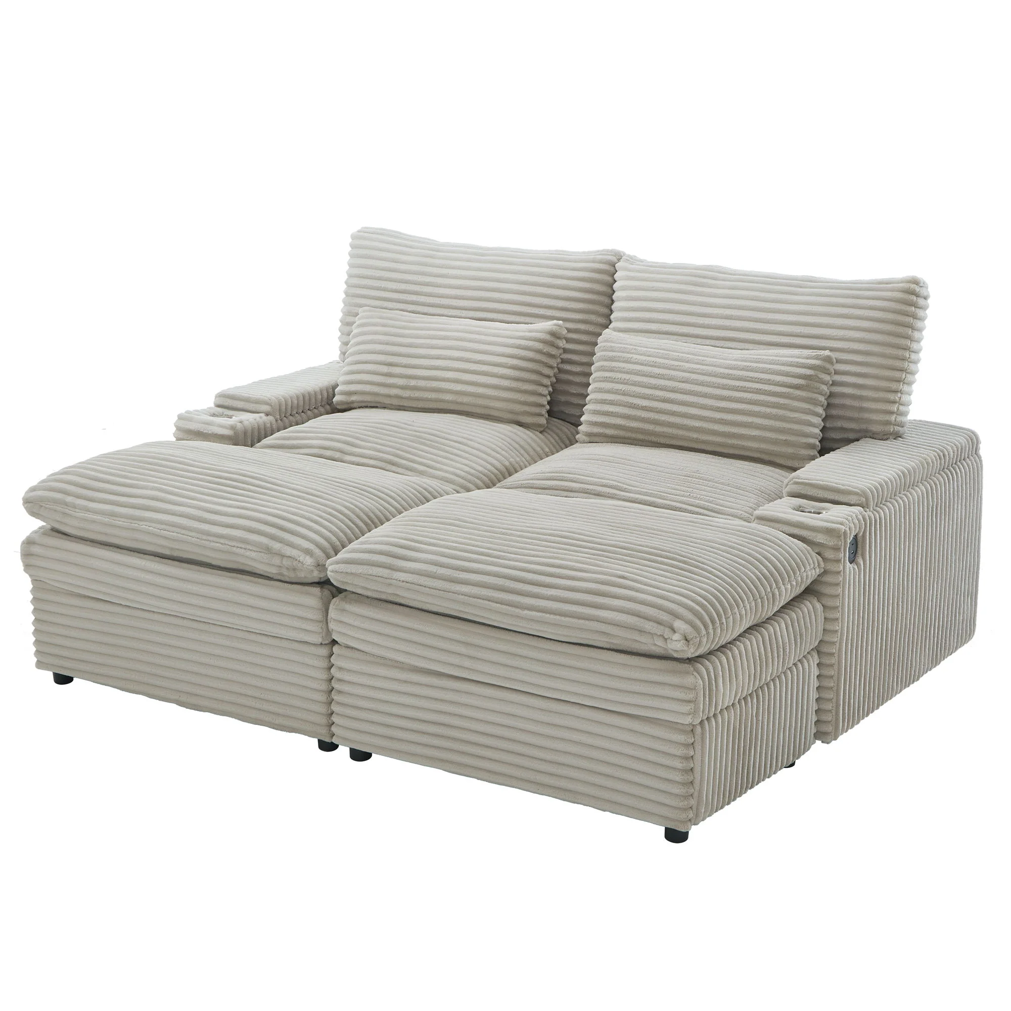 Convertible Loveseat Sofa With Storage, USB Ports, Cup Holders - Image 5