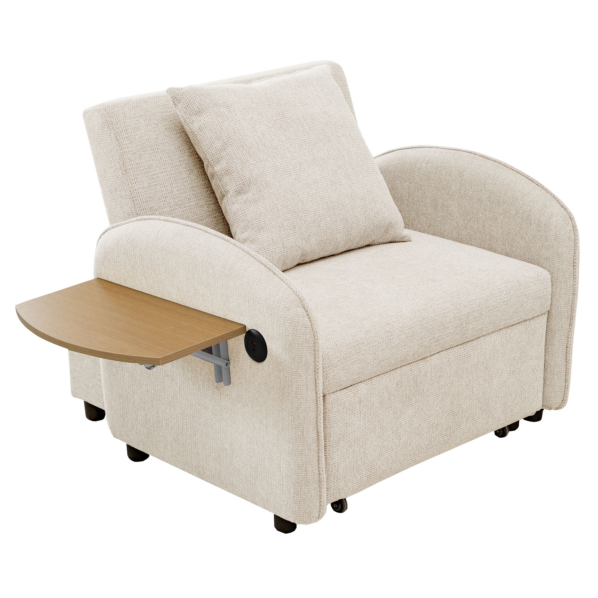 Convertible Single Chair Bed With Computer Board And USB Ports, 3 In 1 Sofa Bed - Beige - Image 4