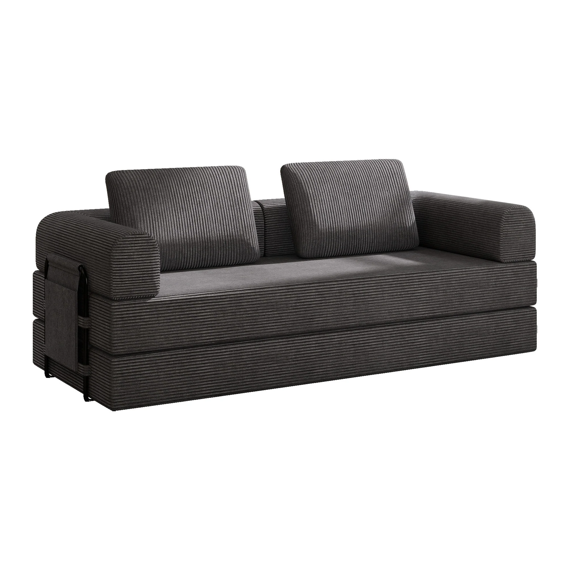 Convertible Sleeper Sofa Bed With Cylindrical Pillow, Fixed Shape Frame - Image 2