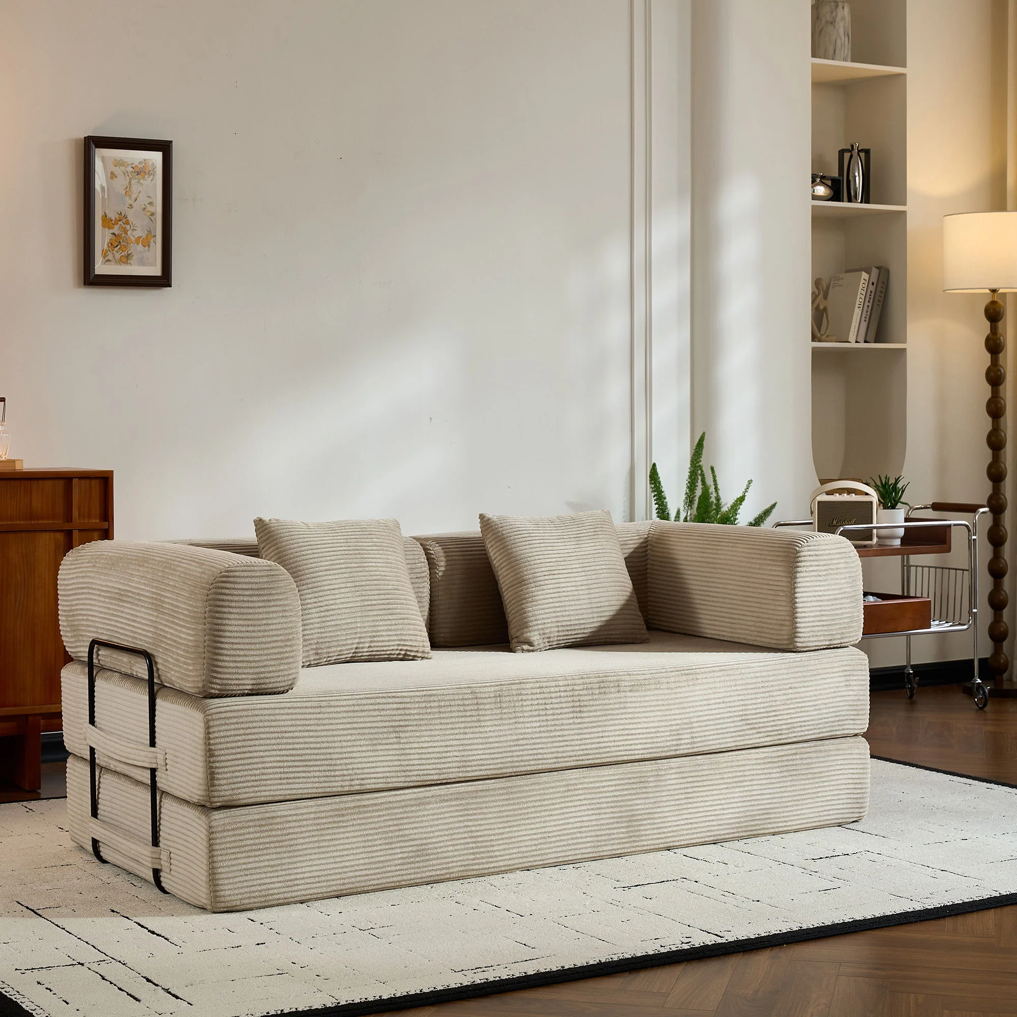 Convertible Sleeper Sofa Bed With Cylindrical Pillow, With Fixed Shape Frame - Image 19