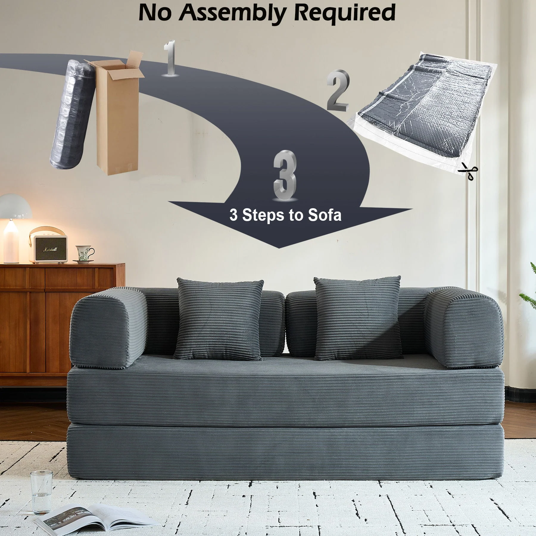 Convertible Sleeper Sofa Bed With Cylindrical Pillow, With Fixed Shape Frame - Image 8