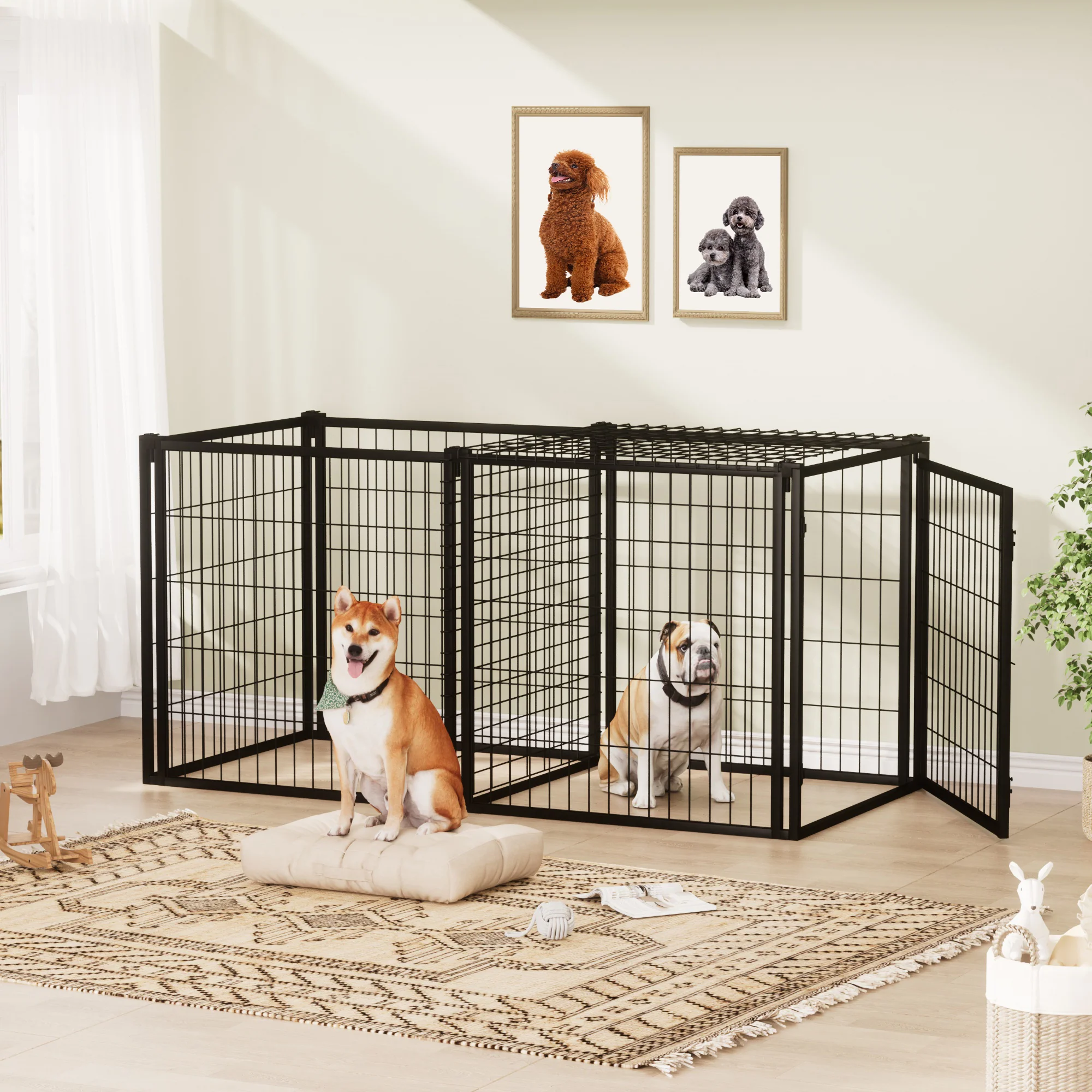 Cooper 63-Inch Modular Wire Dog Playpen with Security Roof and Convertible Room Divider - Image 12