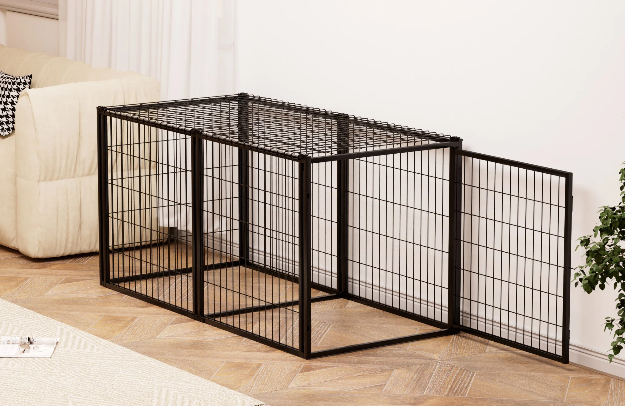 Cooper 63-Inch Modular Wire Dog Playpen with Security Roof and Convertible Room Divider - Image 9