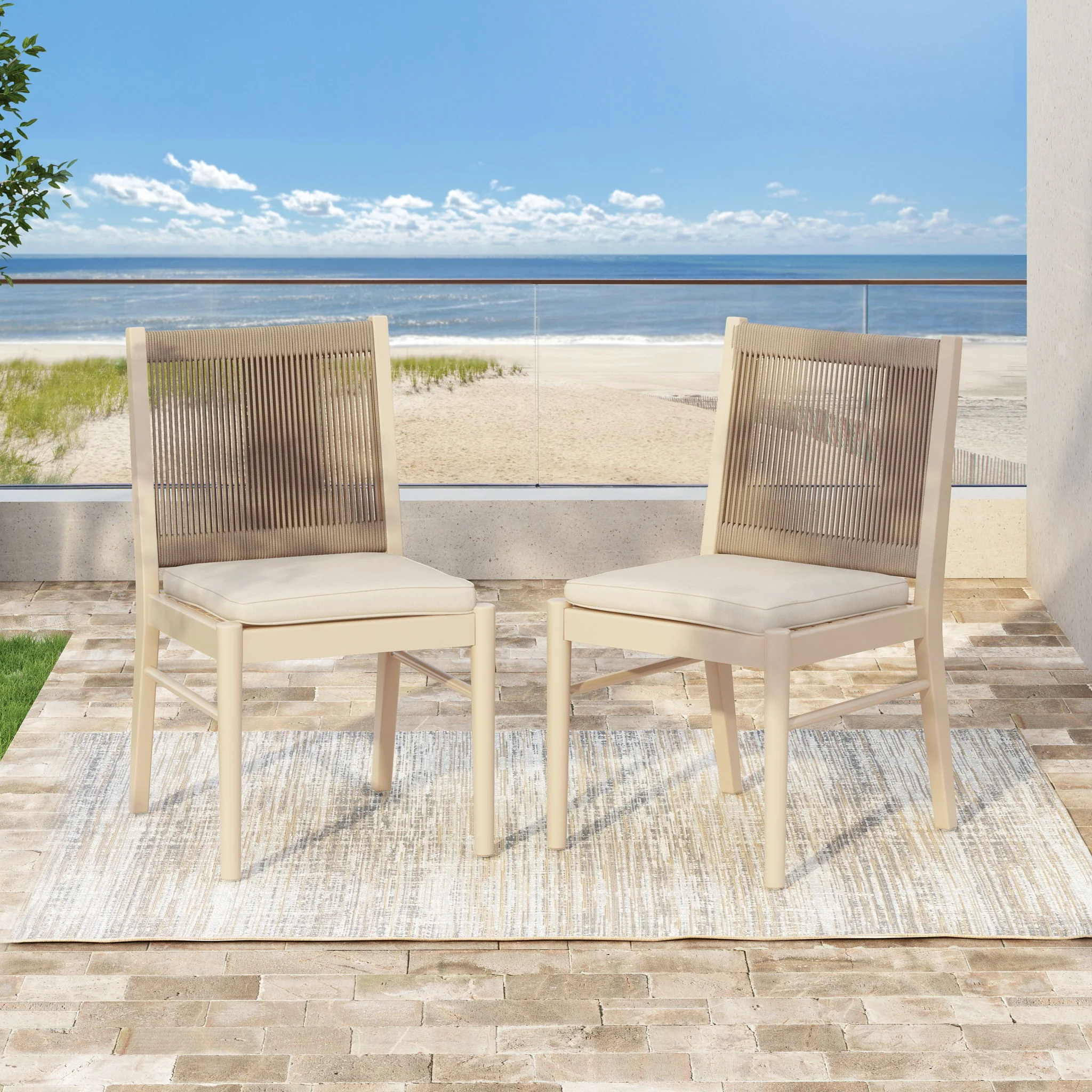 Cordoba - Dining Chair (Set of 2) With Acacia Wood Frame And Water Repellent Fabric - Beige / Yellow - Image 8