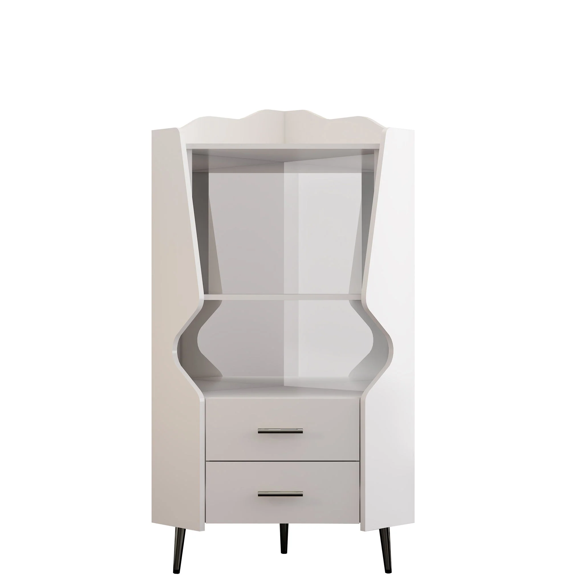 Corner Bar Cabinet With Mirrored Back, 2 Open Shelves & 2 Drawers, High Legs For Easy Cleaning - Image 2