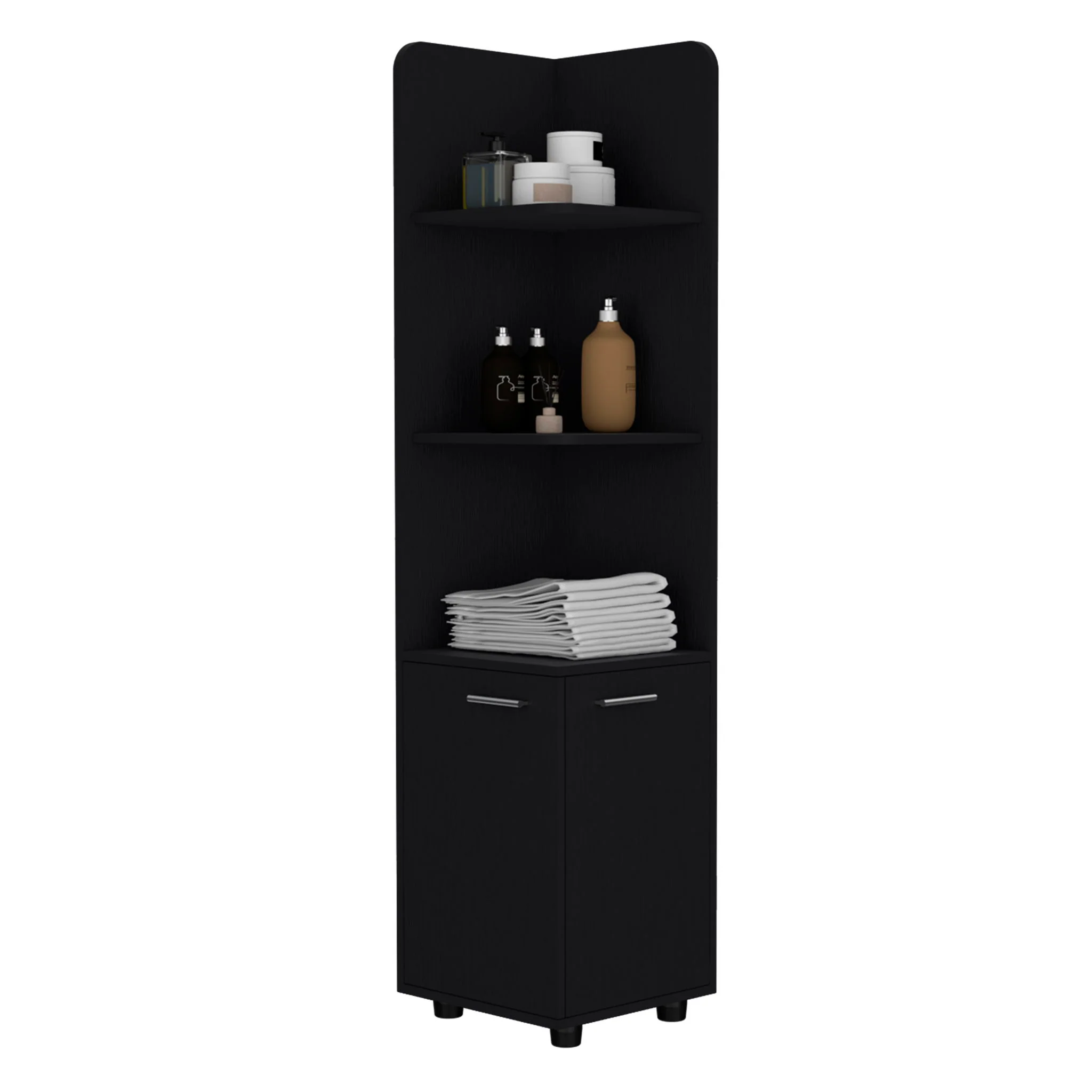 Corner Cabinet Tall With 3 Tier Shelf And 2 Door - Black - Image 3