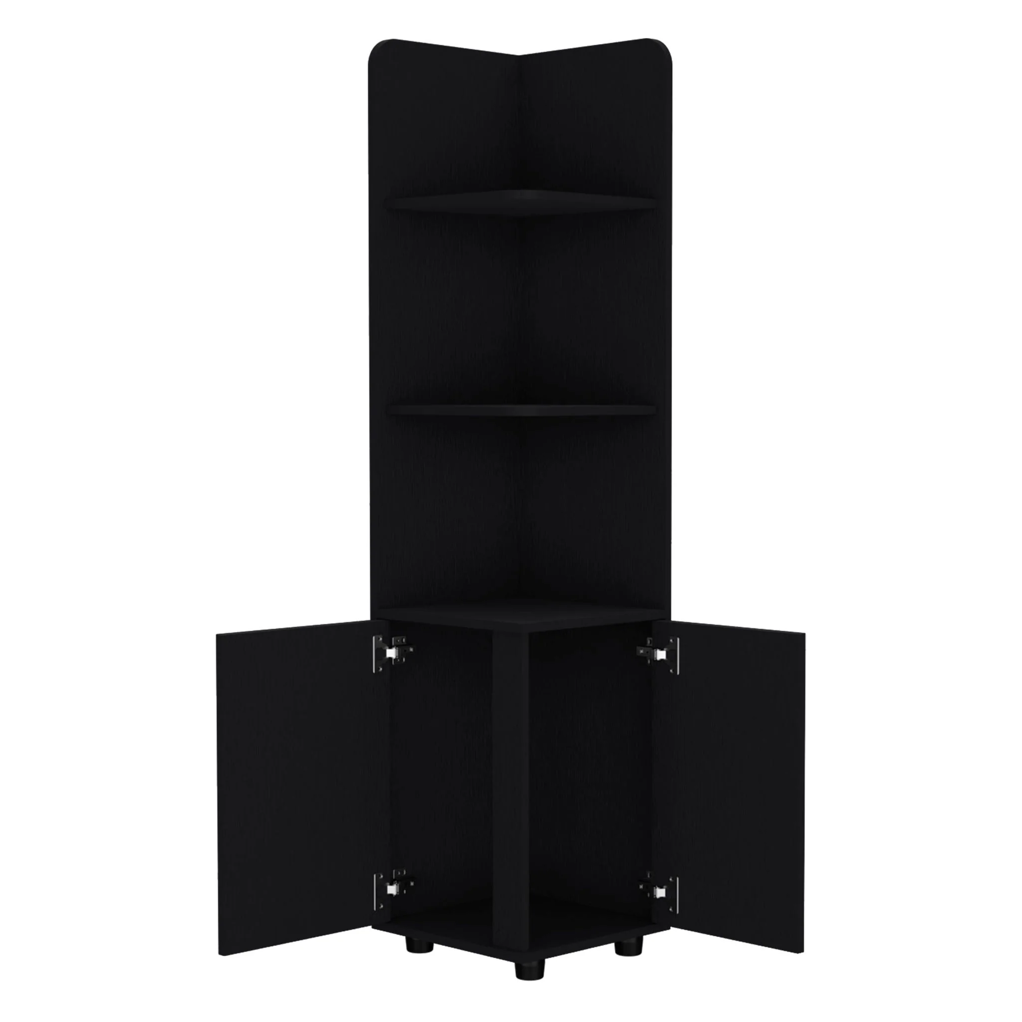 Corner Cabinet Tall With 3 Tier Shelf And 2 Door - Black - Image 7