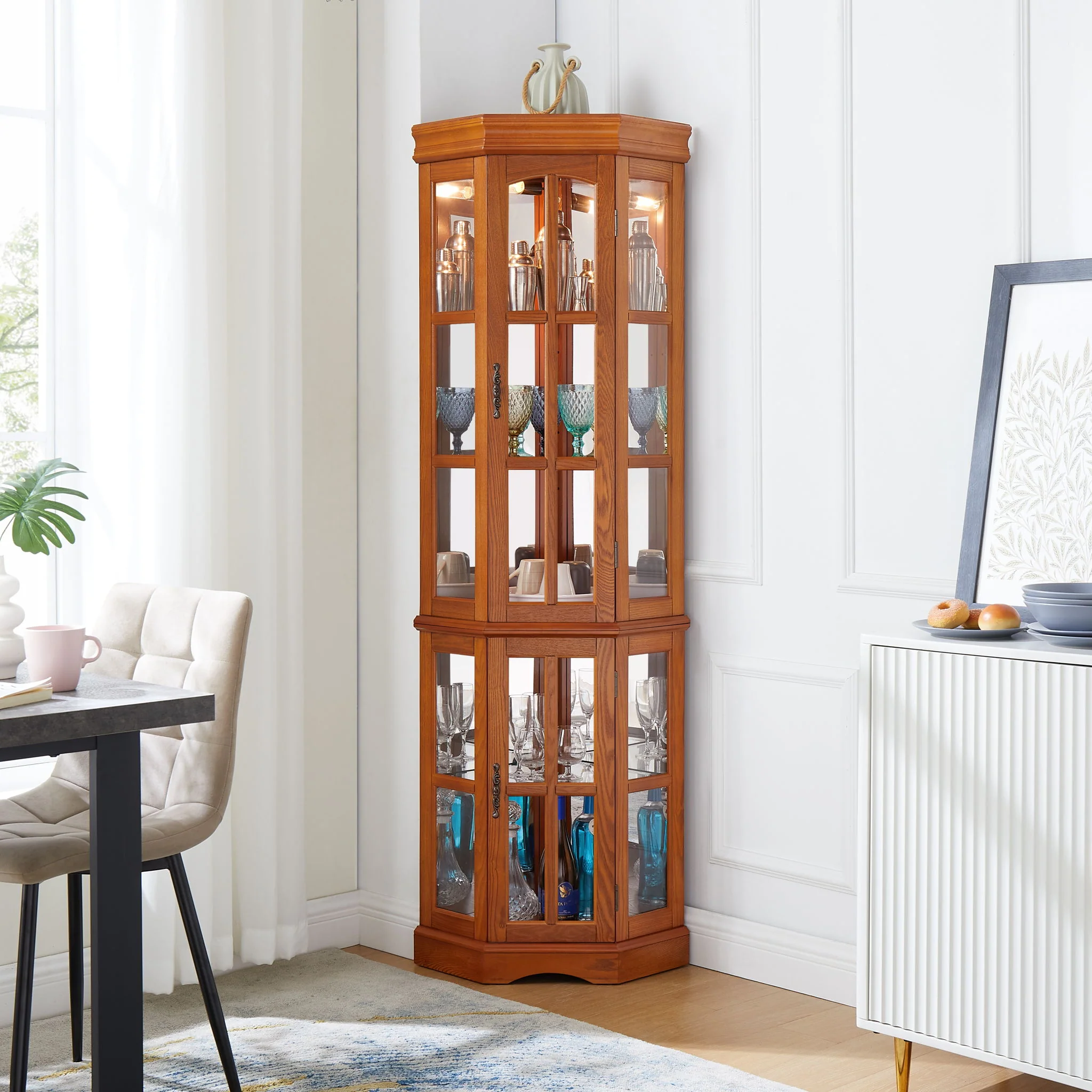 Corner Curio Cabinet With 5 Shelves And Lighting System (E26 Light Bulb Not Included) - Image 10