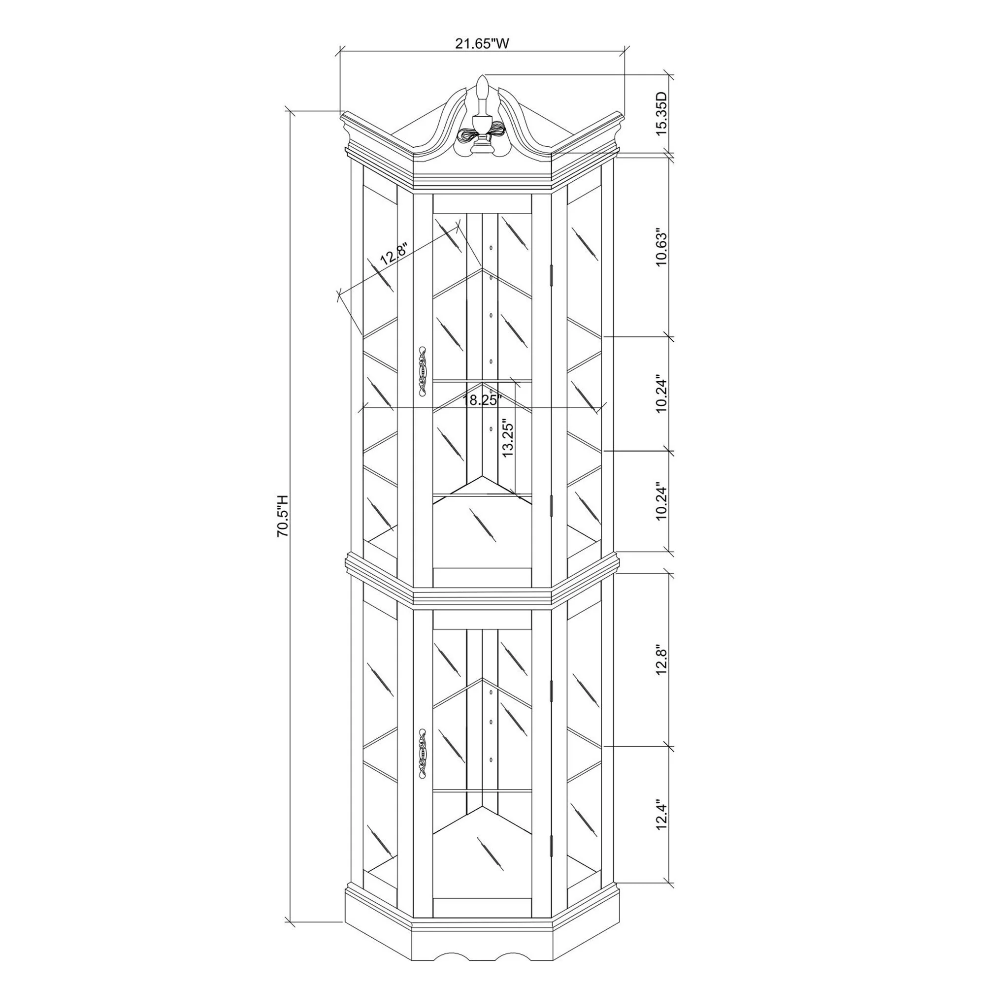 Corner Curio Cabinet With Lights, Adjustable Tempered Glass Shelves, Display Cabinet (E26 Light Bulb Not Included) - Mirrored / Walnut - Image 6