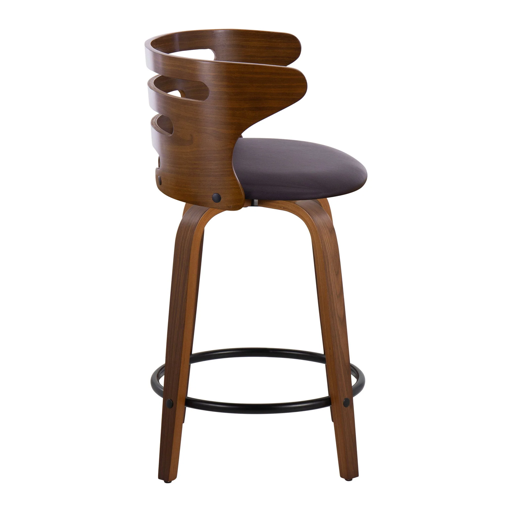 Cosini - Mid-Century Modern Fixed Height Counter Stool With Swivel With Round Footrest (Set of 2) - Walnut / Brown - Image 5