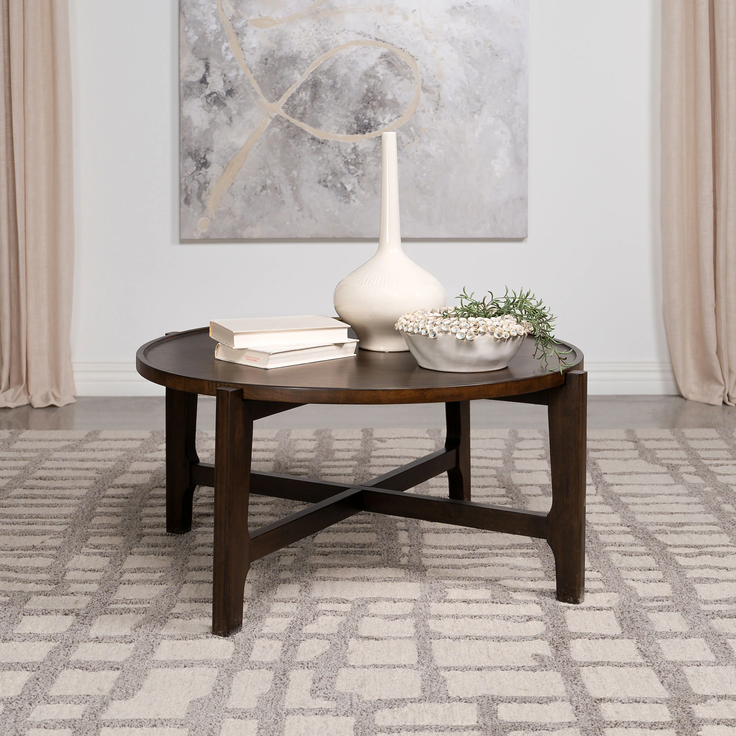 Cota Round Solid Wood Coffee Table Dark Brown - Image 5