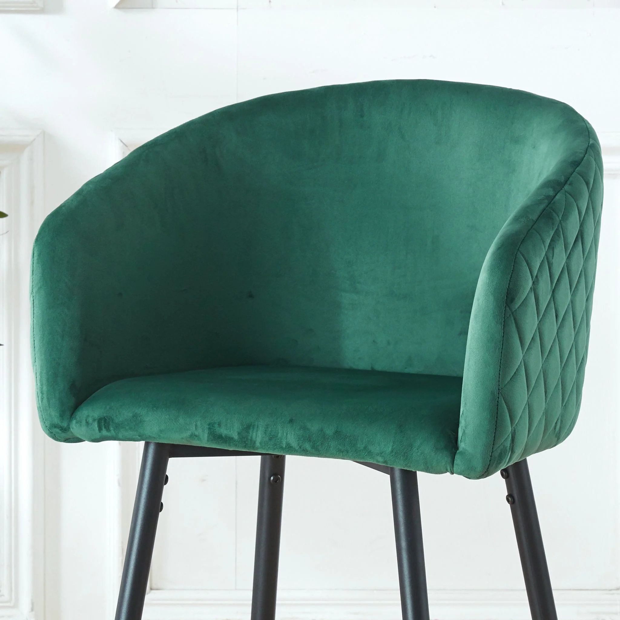 Counter Height Bar Stool, Metal Legs, Velvet Upholstered For Pub, Restaurant, Kitchen Island (Set of 2) - Black / Green - Image 3