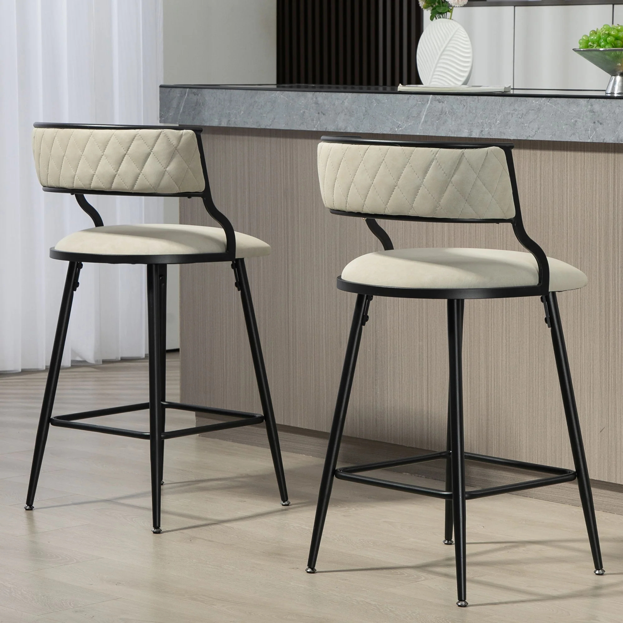 Counter Height Bar Stools With Powder Coating Base And Footrest (Set of 2) - - Image 16