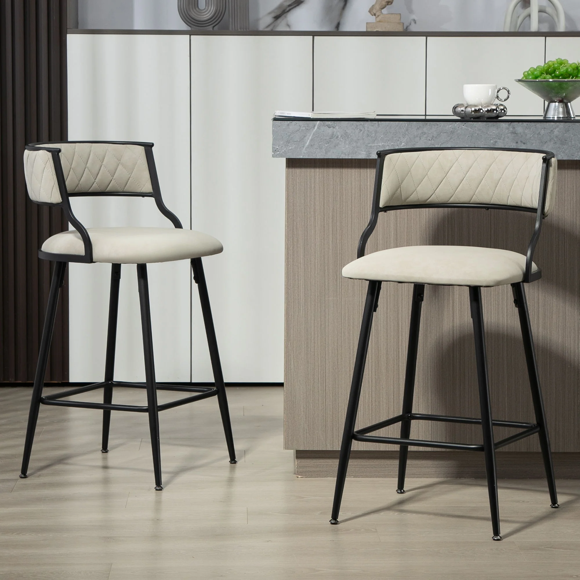 Counter Height Bar Stools With Powder Coating Base And Footrest (Set of 2) - - Image 7