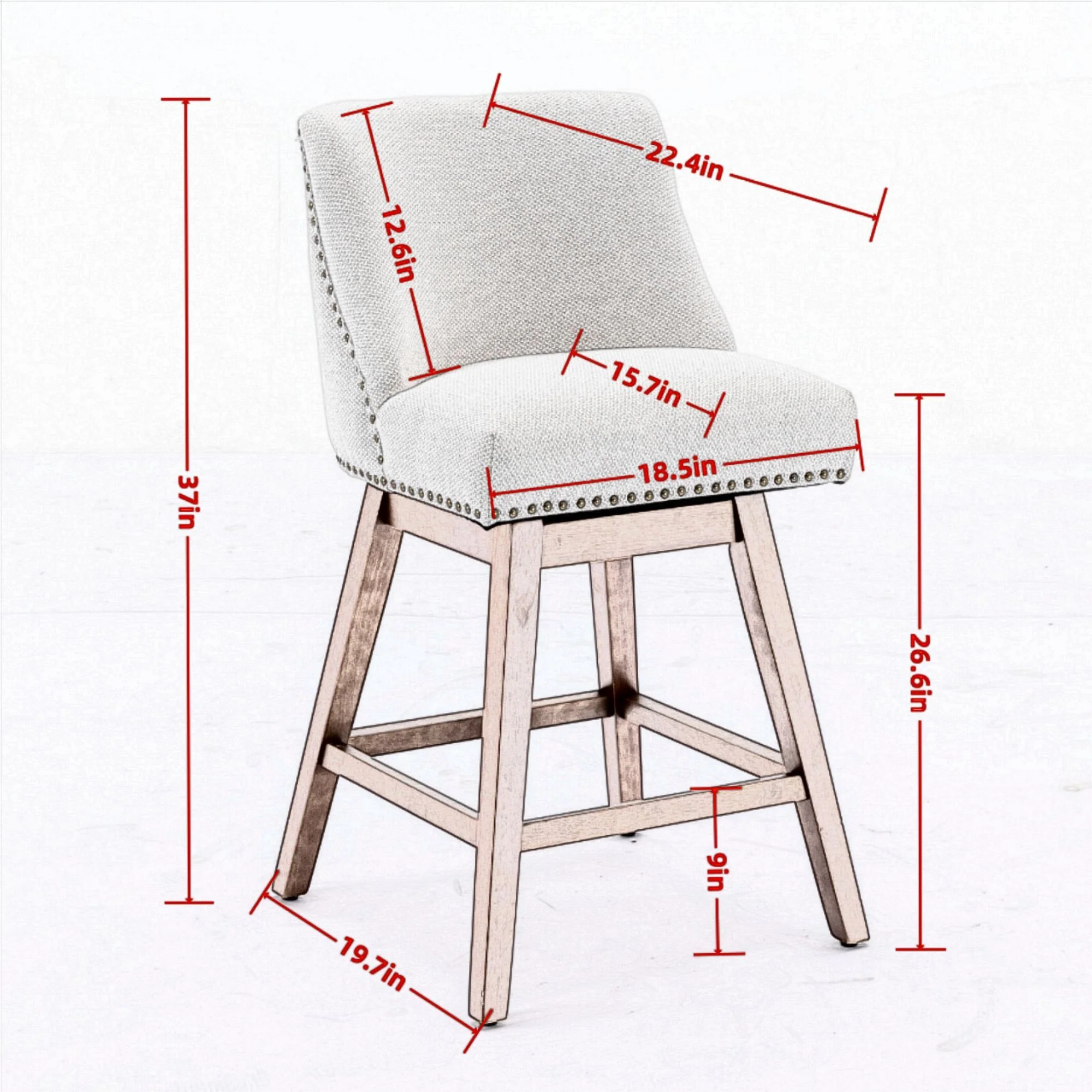 Counter Height Swivel Barstools, 26'' H Seat Height Upholstered Bar Stools (Set of 2), Fabric - Image 15