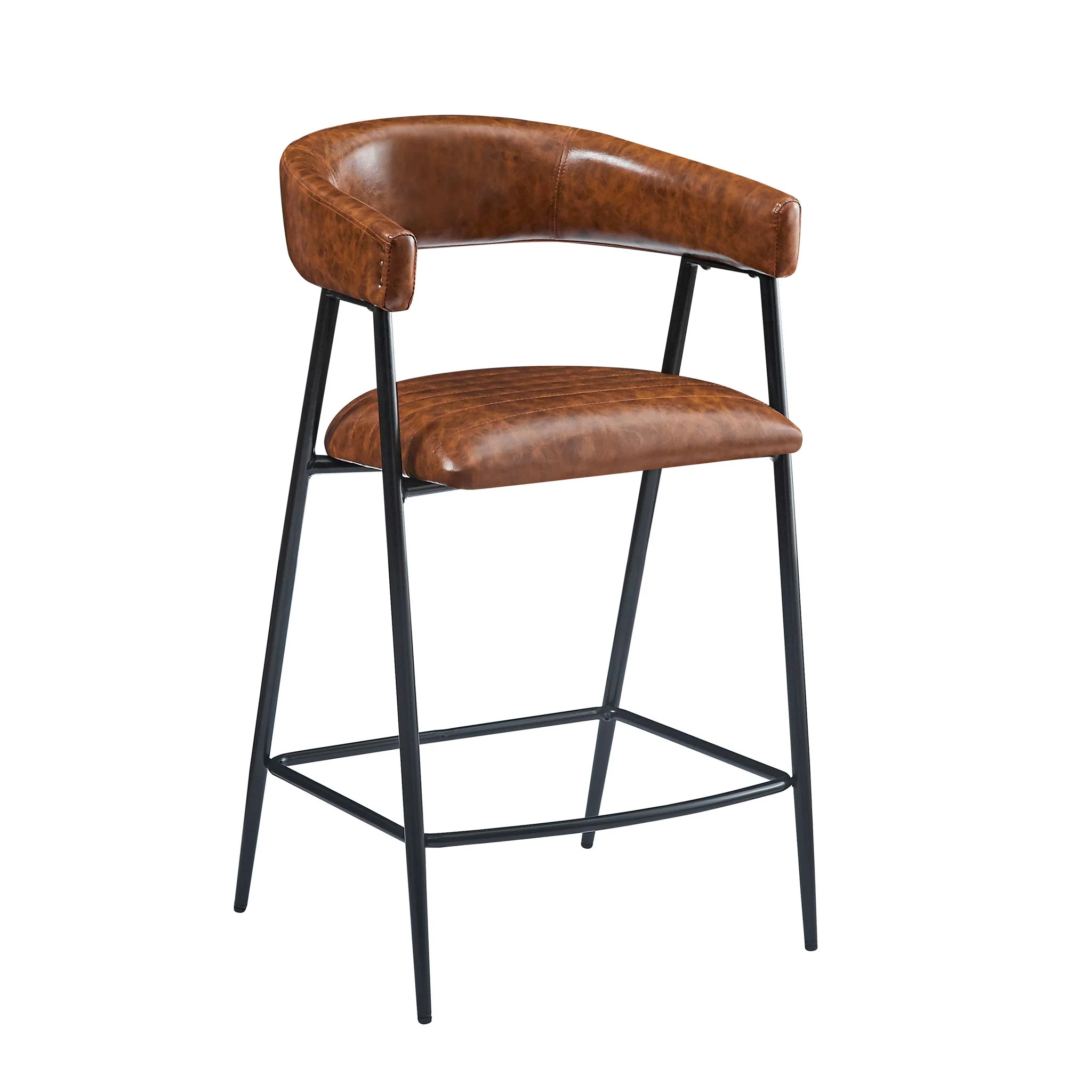 Counter Stools (Set of 2), Upholstered Counter Stools With Iron Frame, Backrest, Footrest, Arm Counter Stools For Home Bar, Kitchen Counter - Brown - Image 8
