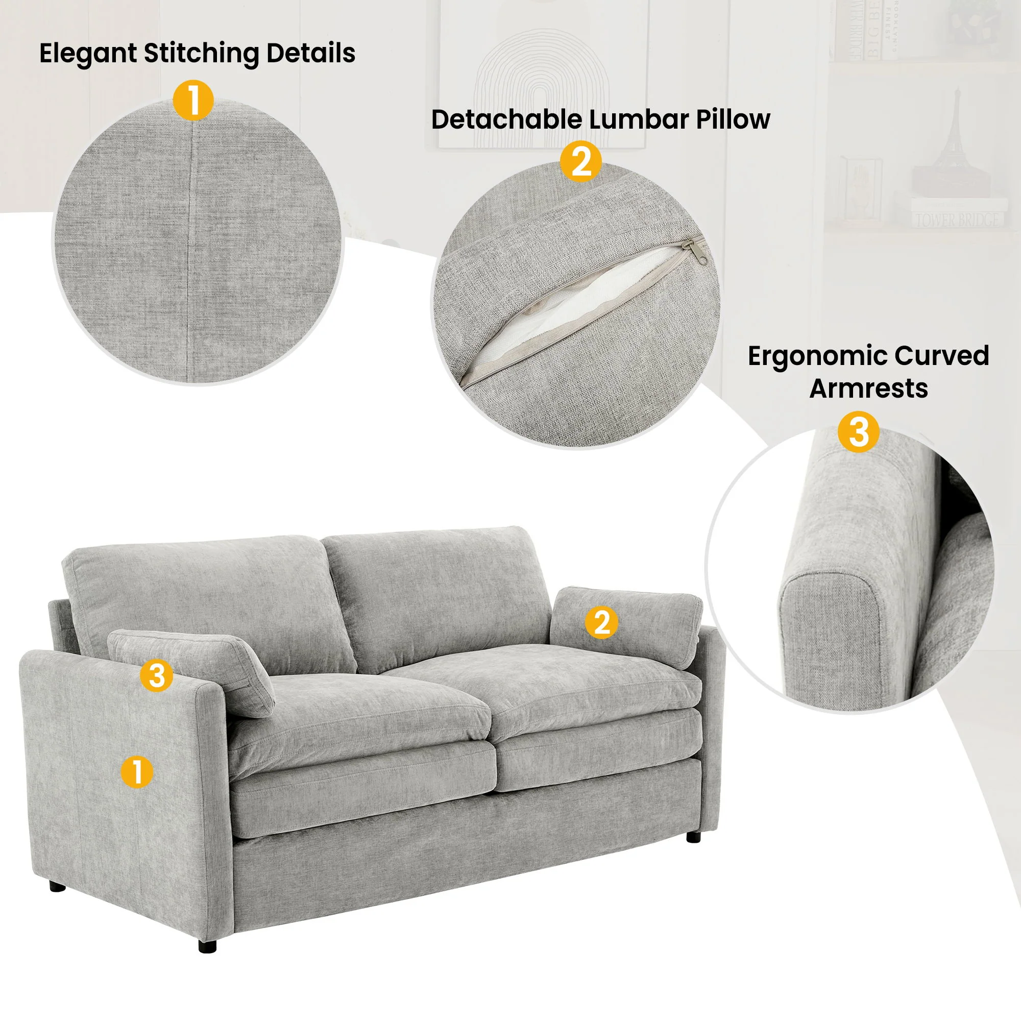 Cozy Upholstered Cushion Loveseat Sofa For Living Room - Image 15